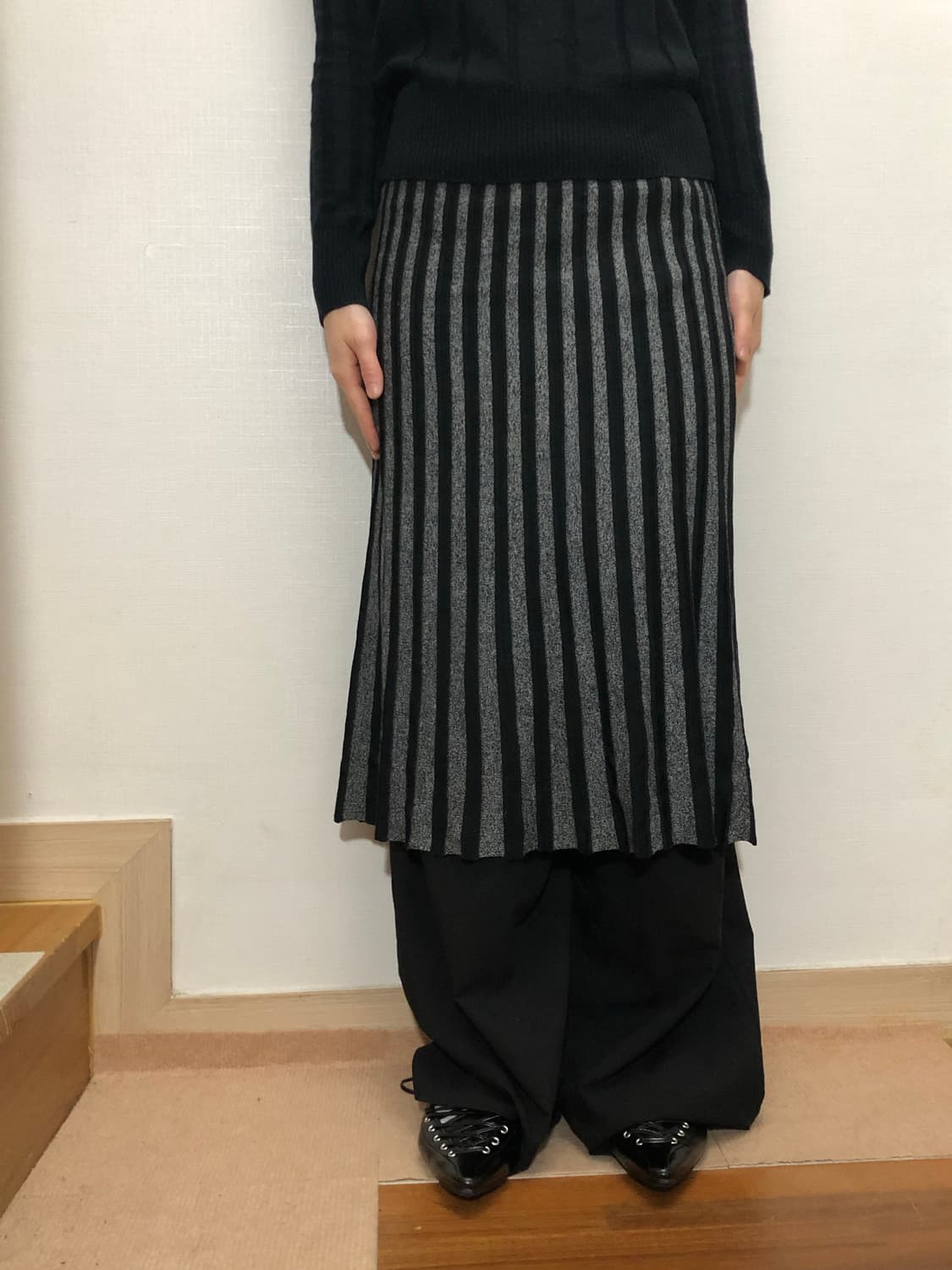 빈티지 블랙 스트라이프 스커트 상품이미지5
