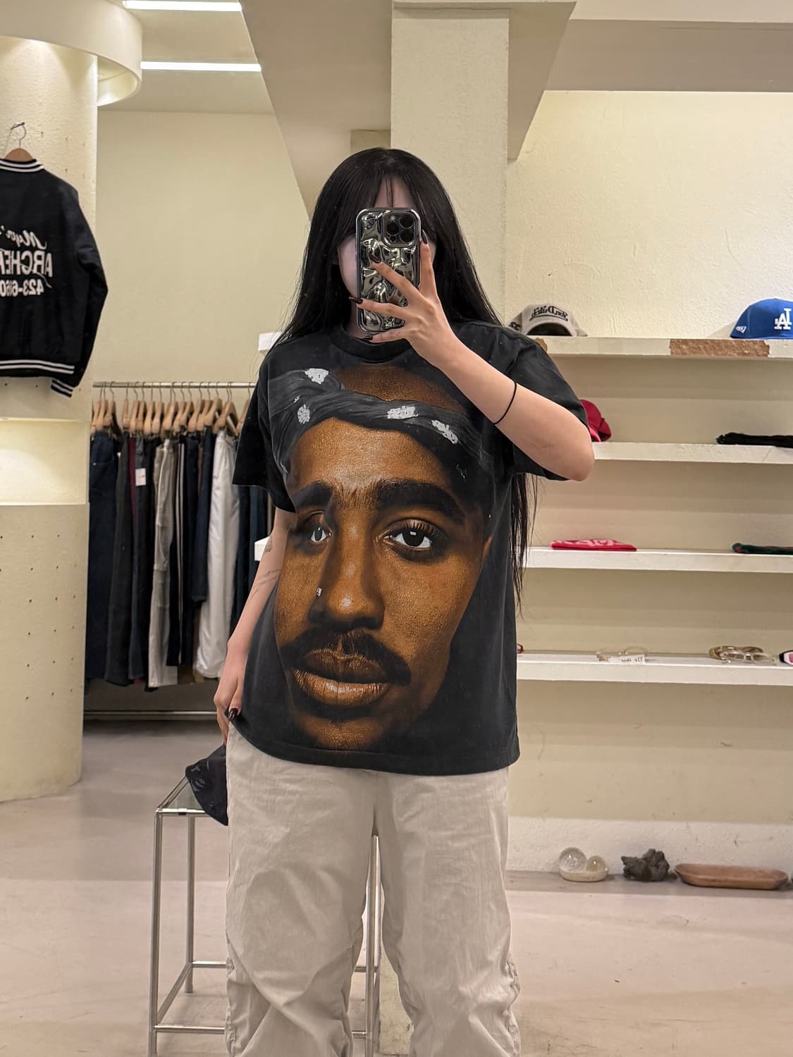 빈티지 투팍 샤커 얼굴 프린팅 반팔 티셔츠 U1636 상품이미지1