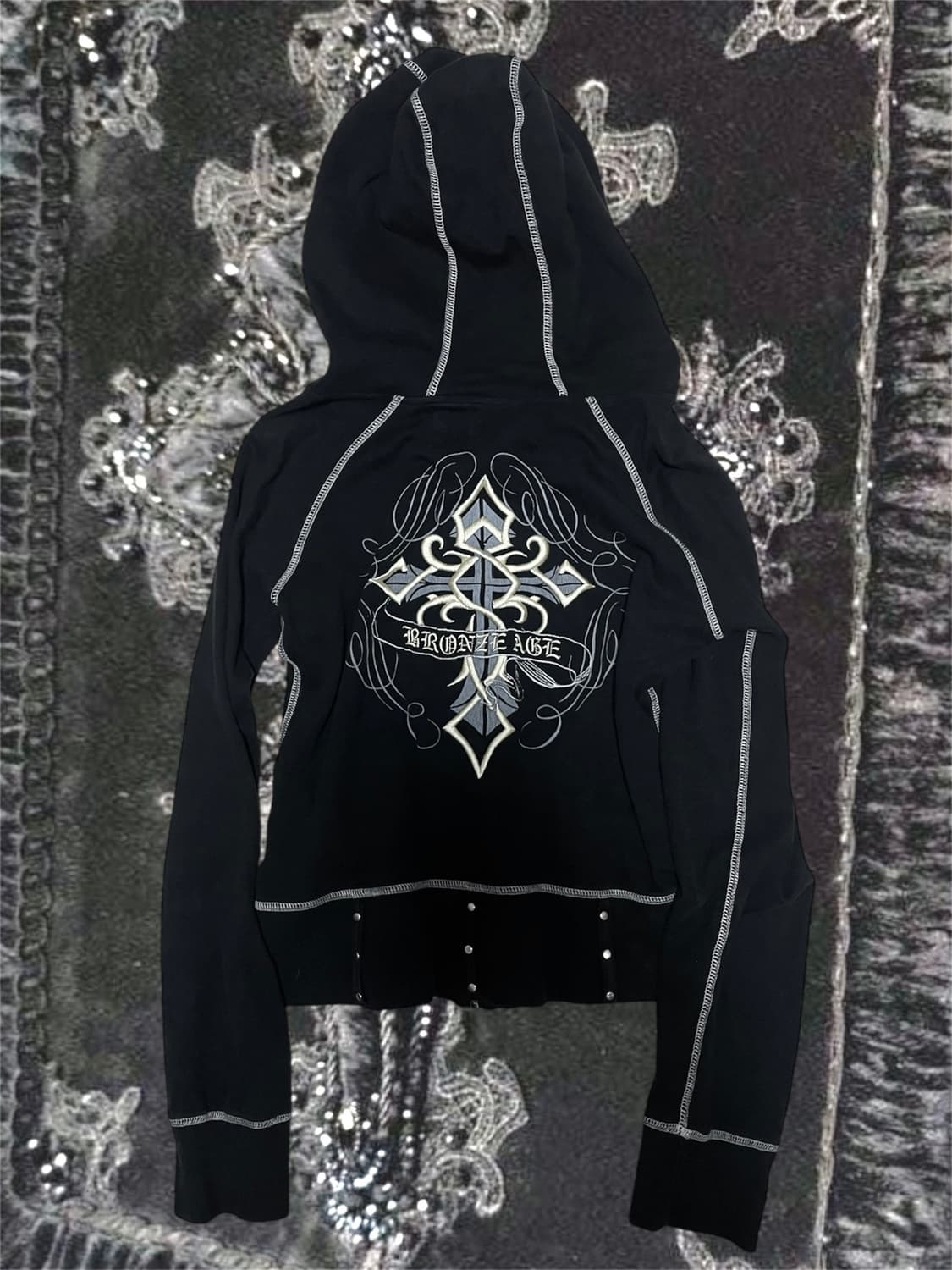 00s Vkei Cross hoodie 스터드십자가슬림후드집업핀터크롬깔 상품이미지5