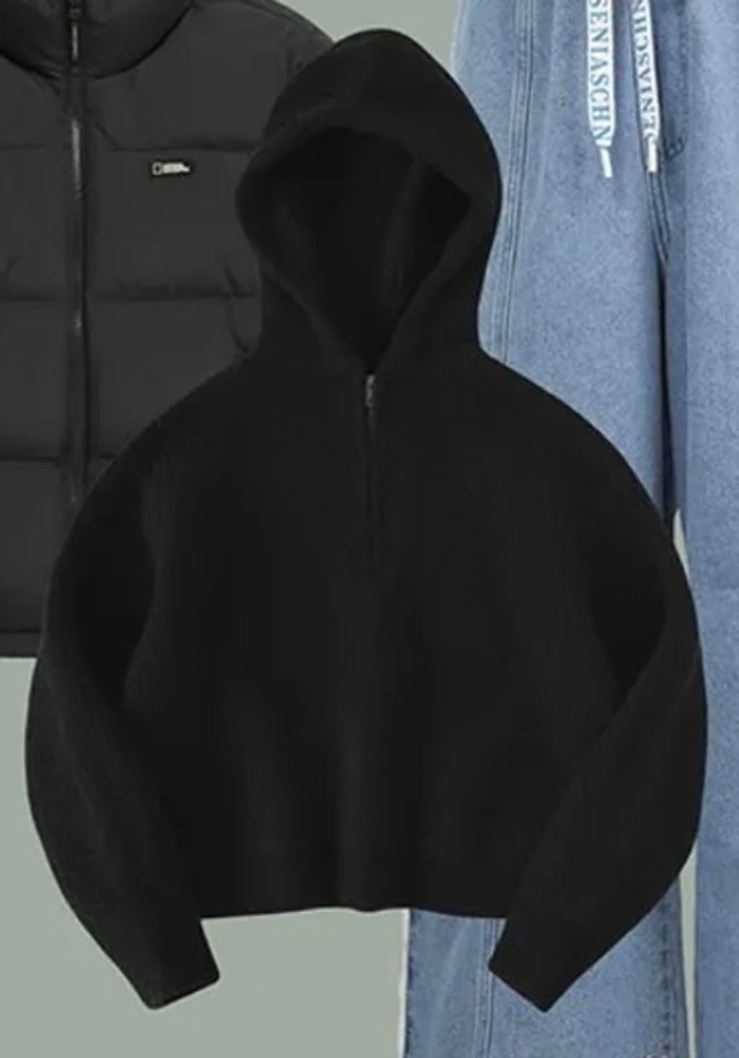 루즈핏 부클레 반집업 후드 니트 상품이미지1