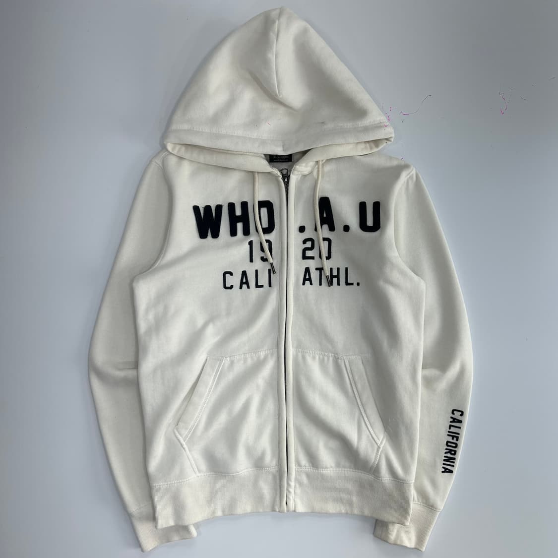 Who A U 후아유 블랙 스펠아웃 로고 화이트 후드집업 상품이미지3