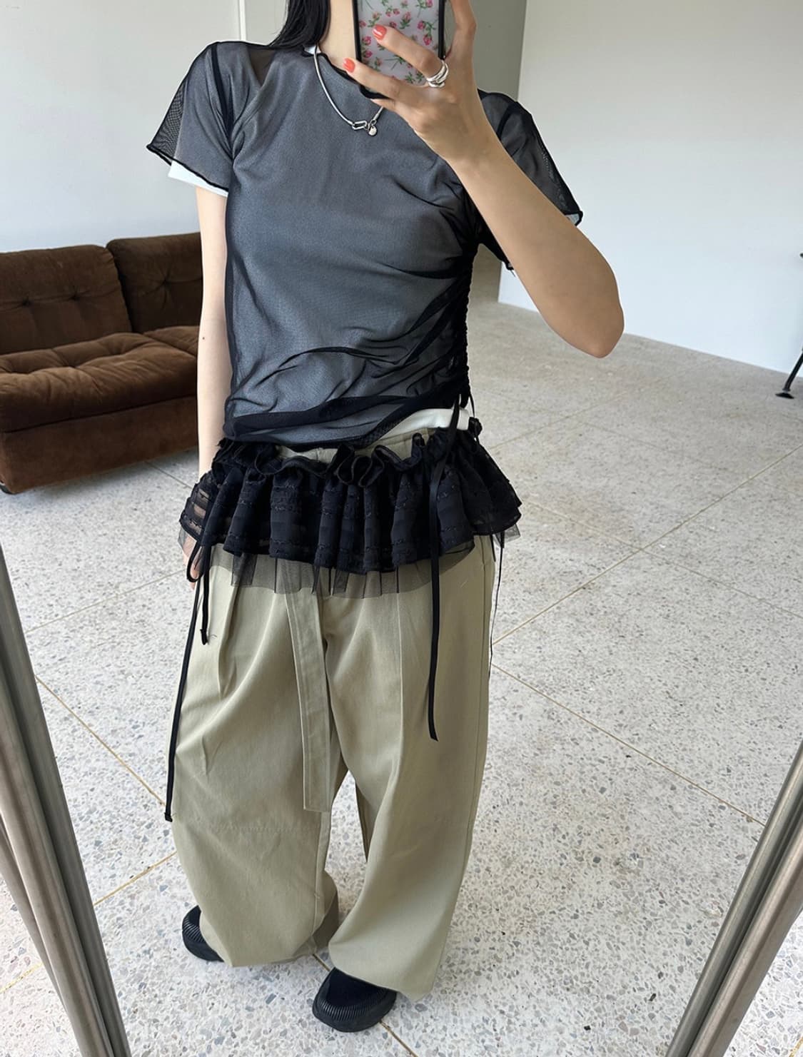 메쉬 스트링 반팔 티셔츠 상품이미지3