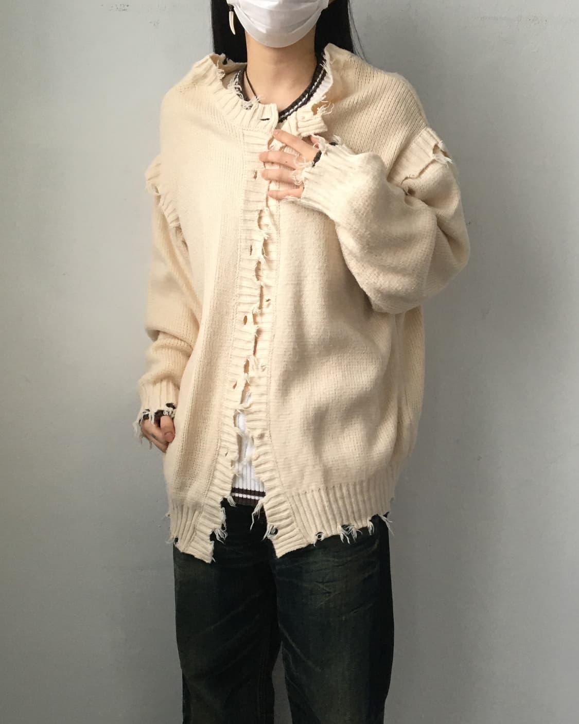 Damage open knit cardigan 상품이미지1