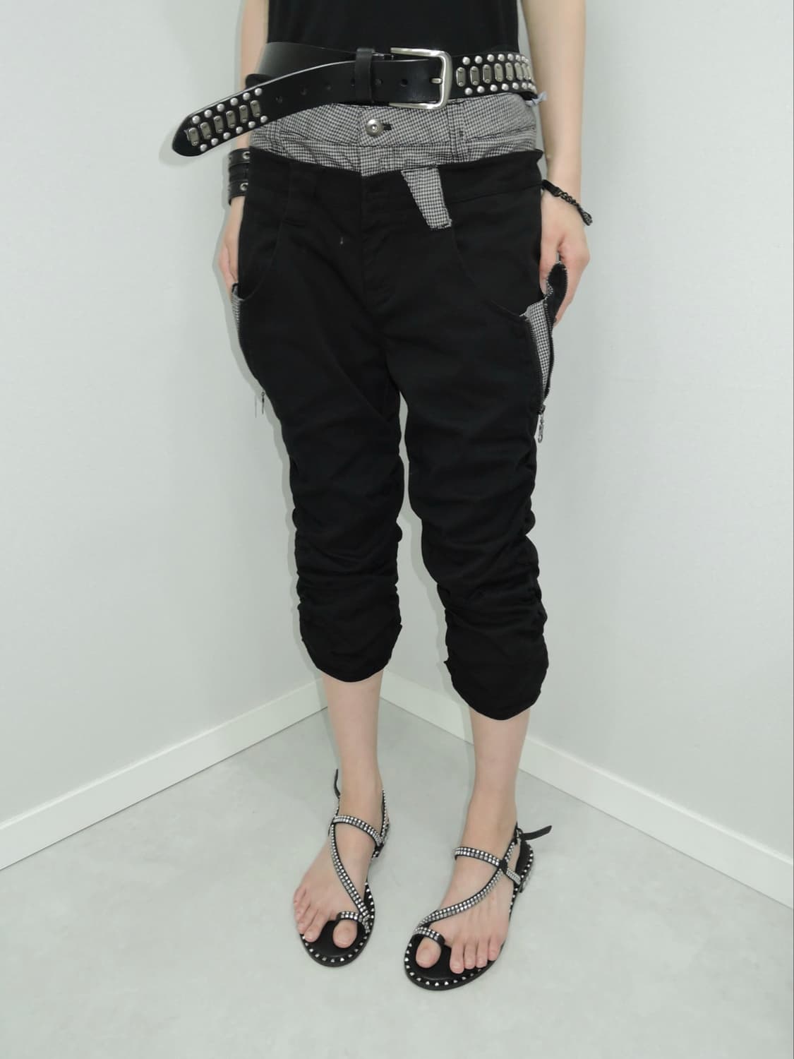 Check Sagging Shirring Pants 상품이미지1