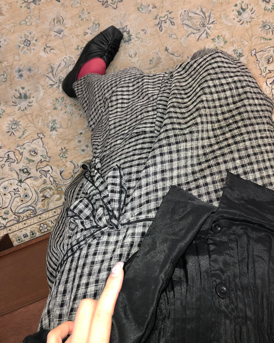 체크 포켓 리본 스커트 상품이미지3