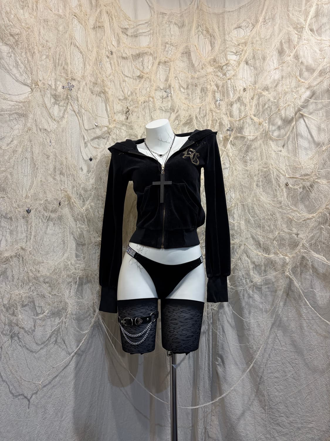 EGOIST Velvet gold crop hoodie-zip up 상품이미지5