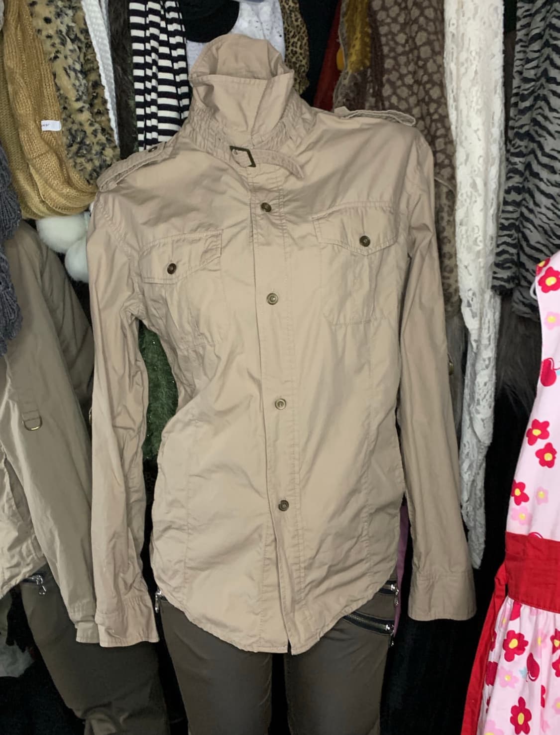 y2k 그런지 베이지 카고 버클 셔츠 상품이미지1