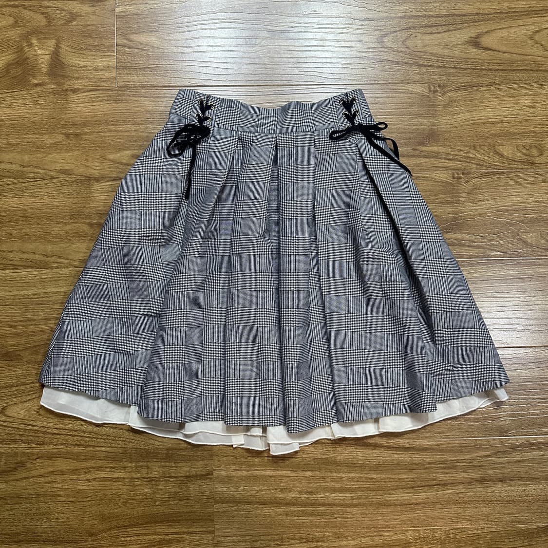 빈티지 체크 리본 레이스 미디 스커트 치마 히메갸루 로걀 코이세이오깔 상품이미지1