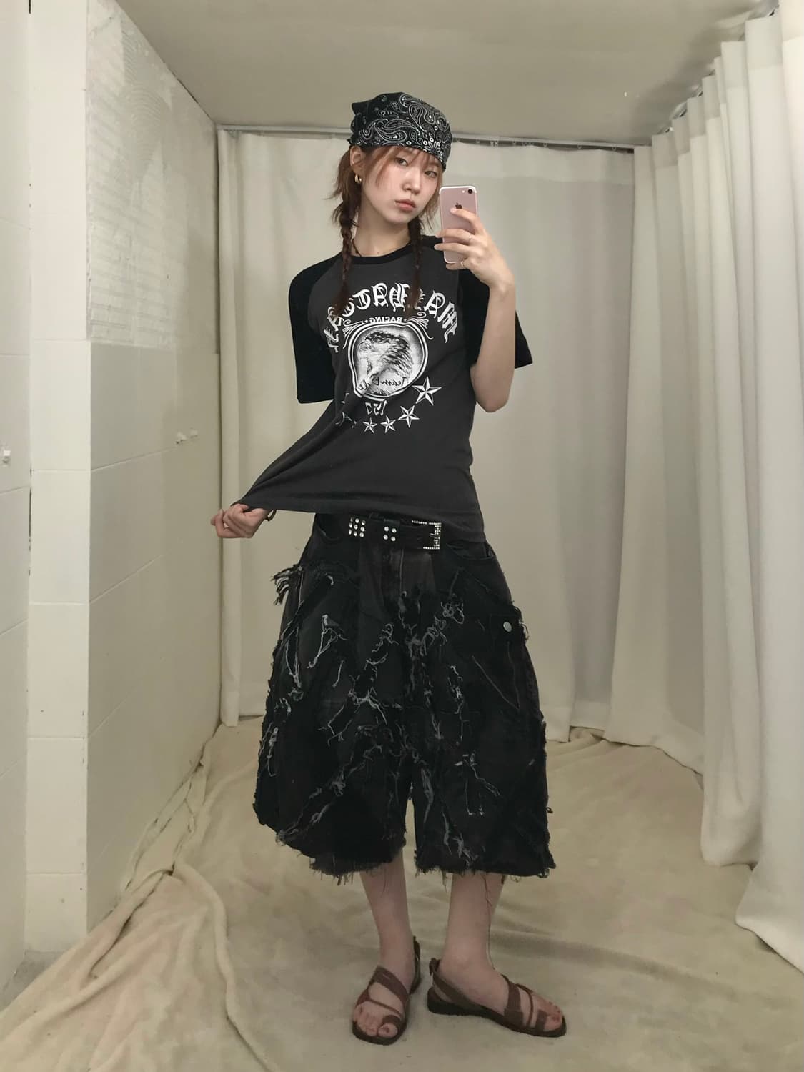 🏴‍☠️ 리메이크 커스텀 흑청 데님 팬츠, 펑크 나그랑 코디 세트 상품이미지1