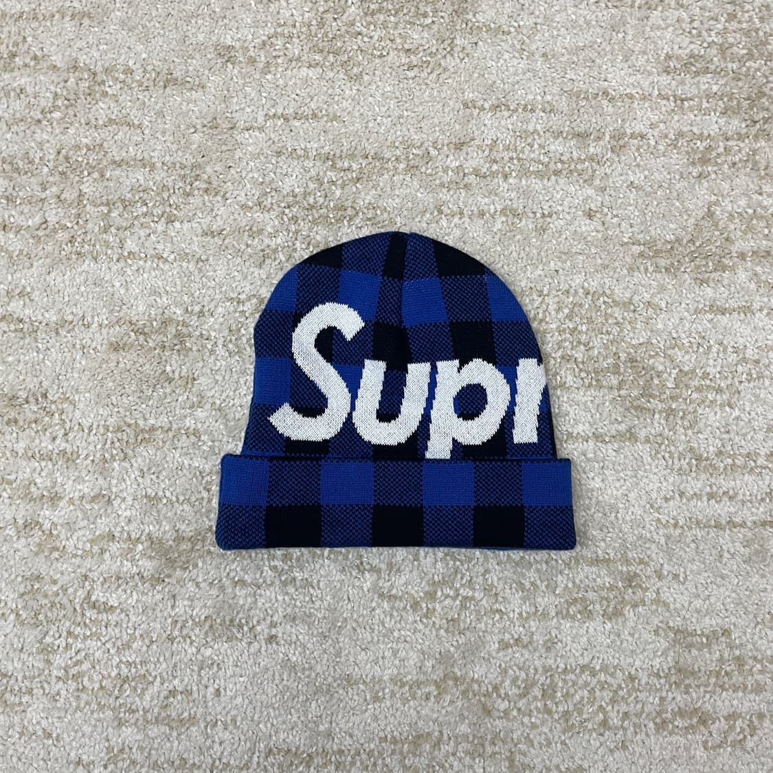 SUPREME 슈프림 빅로고 블루 플레이드 체커 비니 상품이미지1