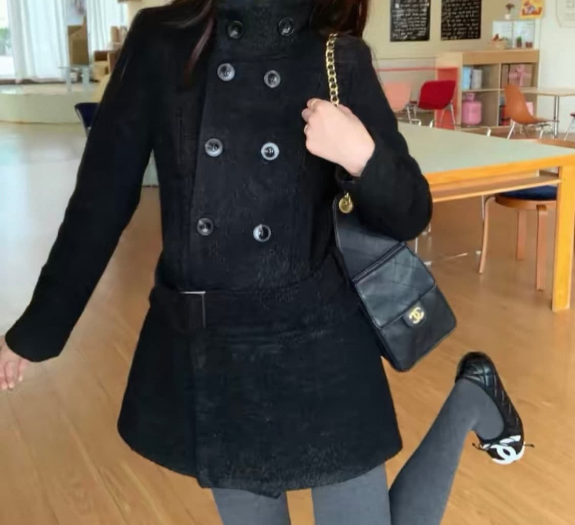 겨울 도톰 벨트 블랙코트 상품이미지5