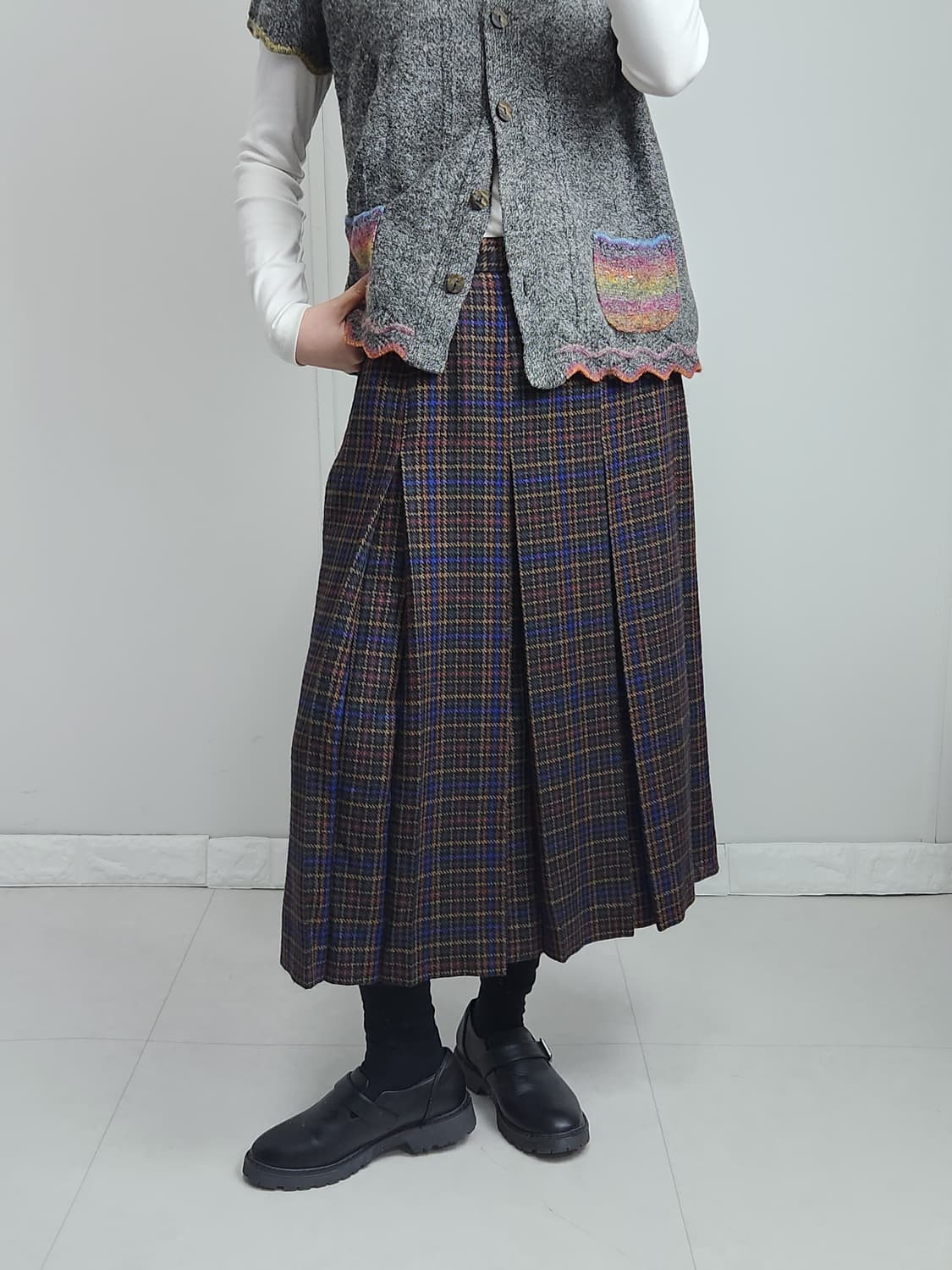 플리츠 체크 울 스커트 상품이미지5