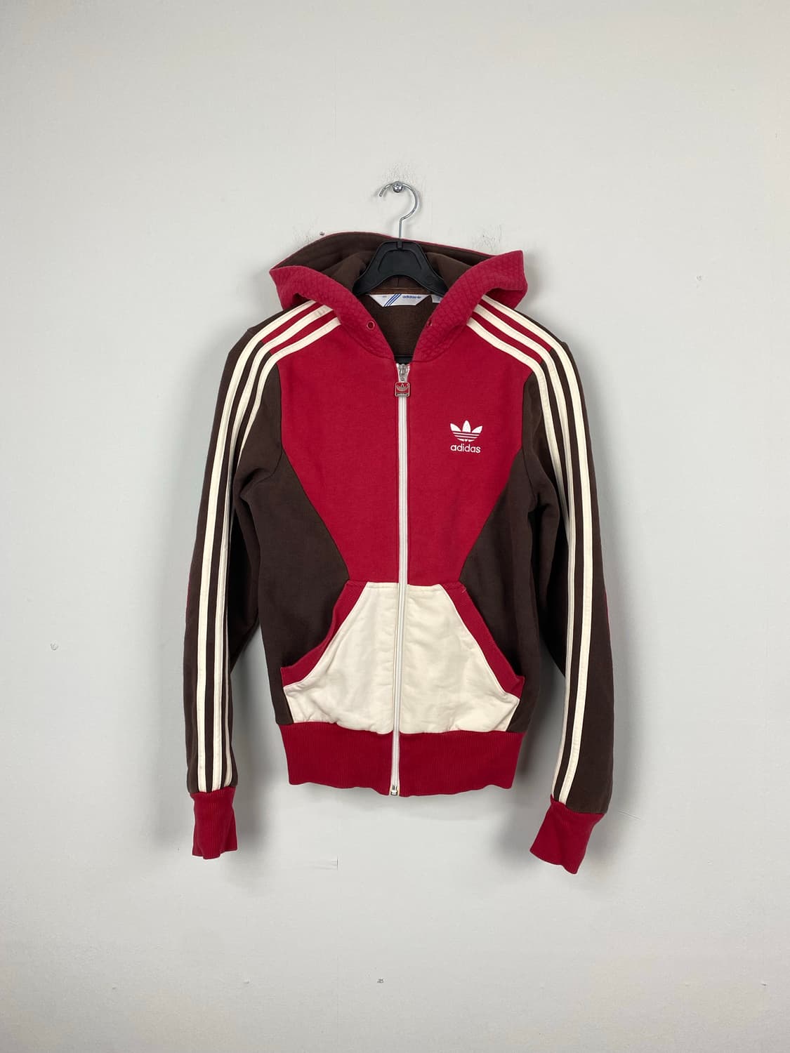 아디다스 레드브라운 배색 올드스쿨 후드집업 XS 상품이미지1