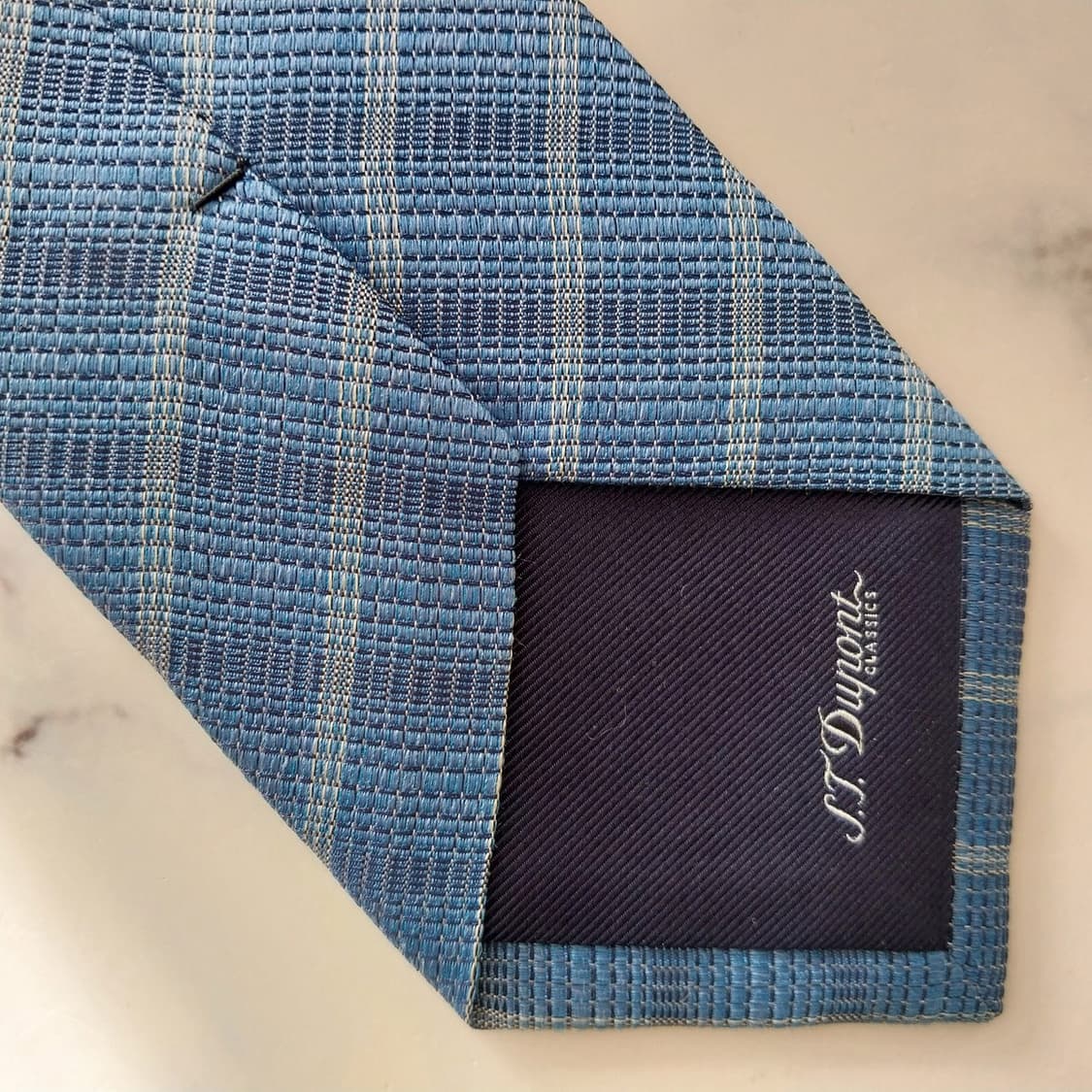 에스 티 듀퐁 실크 블루 체크 텍스처 넥타이 8cm A+등급 K1551
 상품이미지10