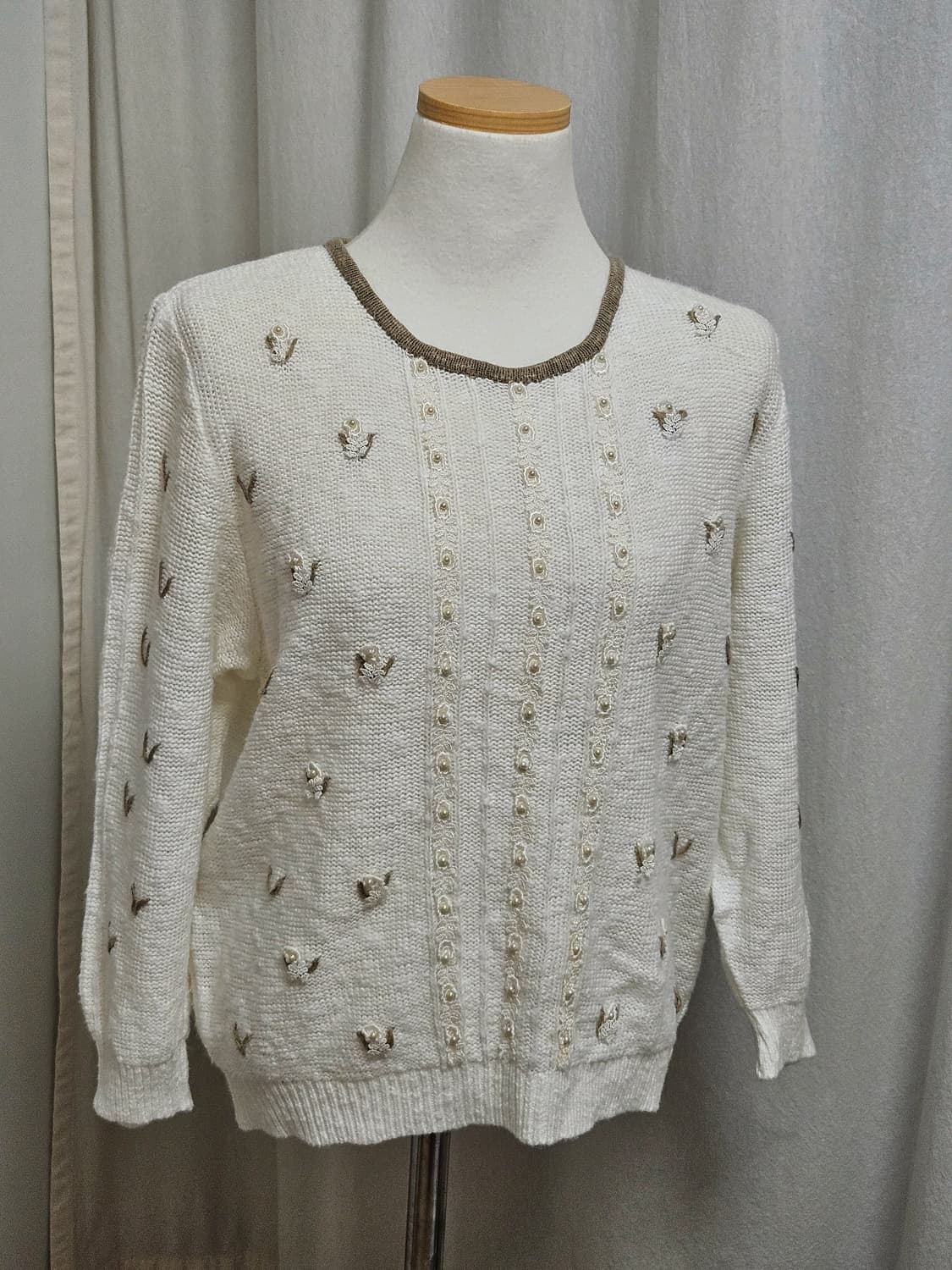 일본 빈티지 아이보리 플라워 진주 모리 니트 상품이미지3
