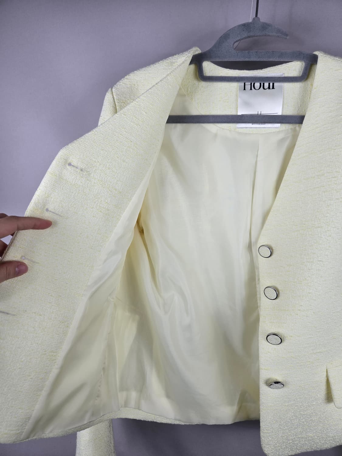 [무료배송]업타운홀릭 S 여성 봄 트위드 자켓 레몬색 상품이미지8