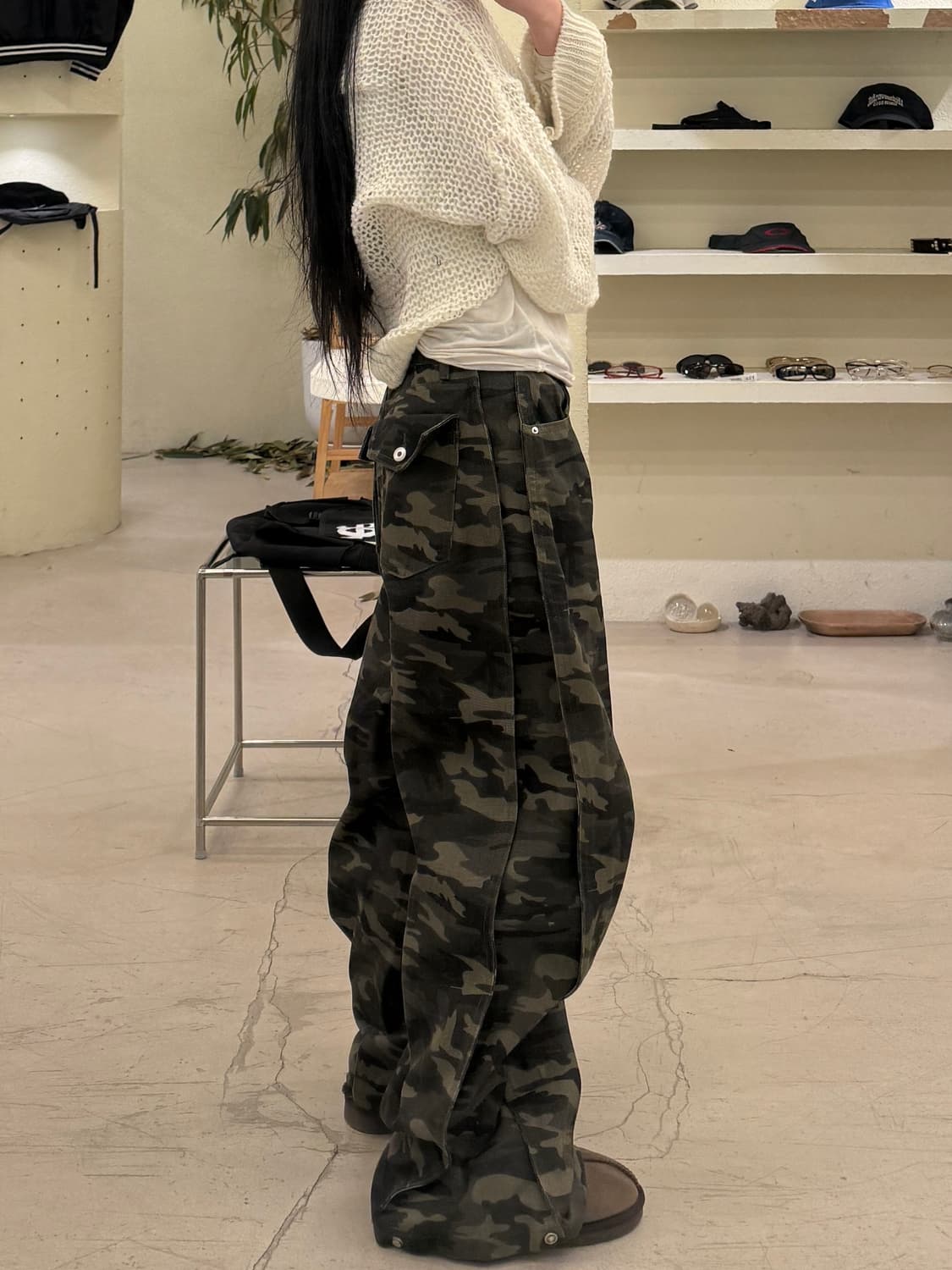 빈티지 카모 스냅 와이드 팬츠 U644 상품이미지2