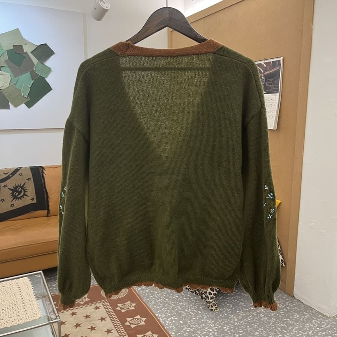 빈티지 코지 모리걸 여우 자수 말차카키 가디건 XL C10296 상품이미지4