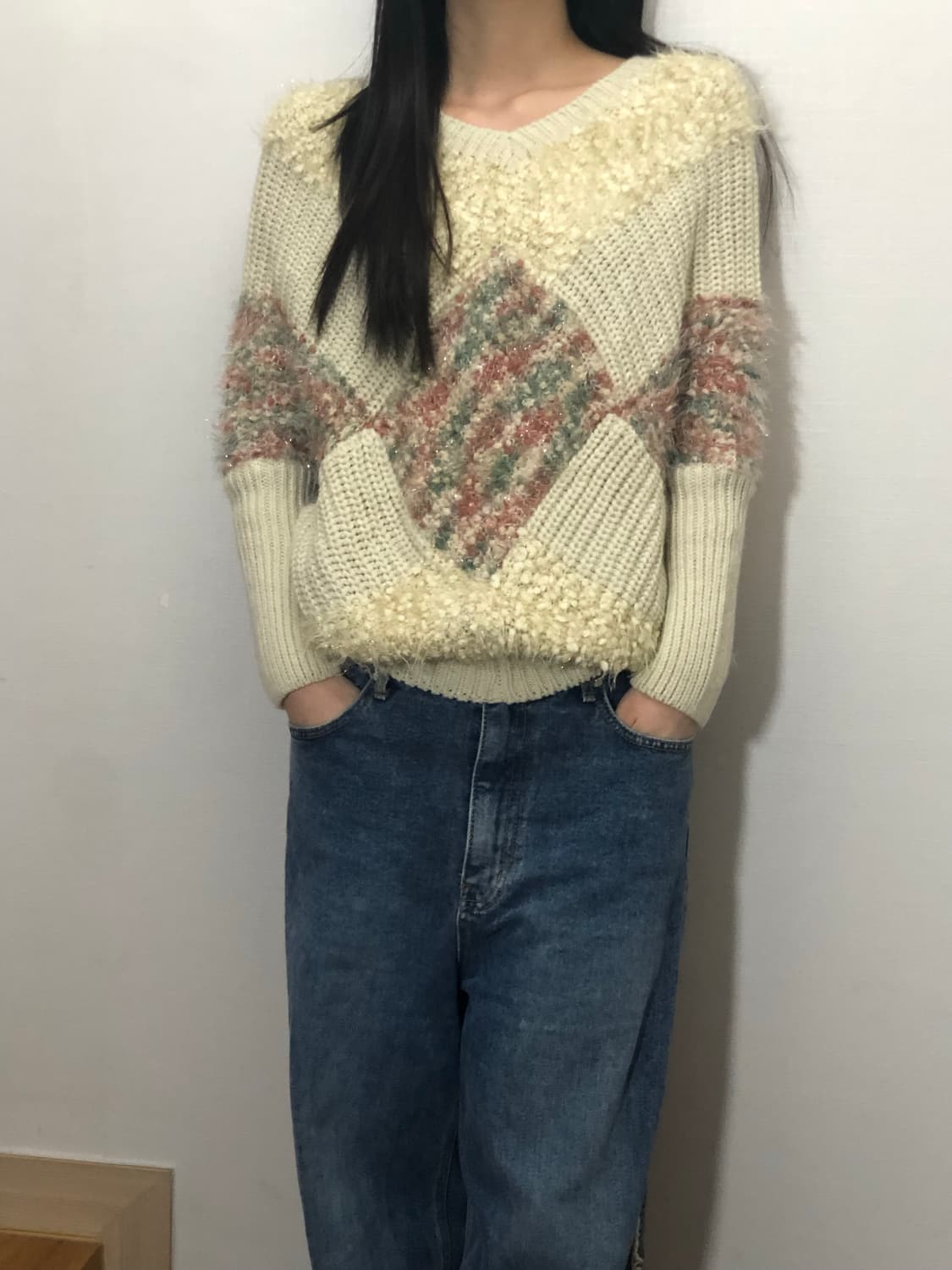 빈티지 아이보리 퍼 디테일 니트 상품이미지4