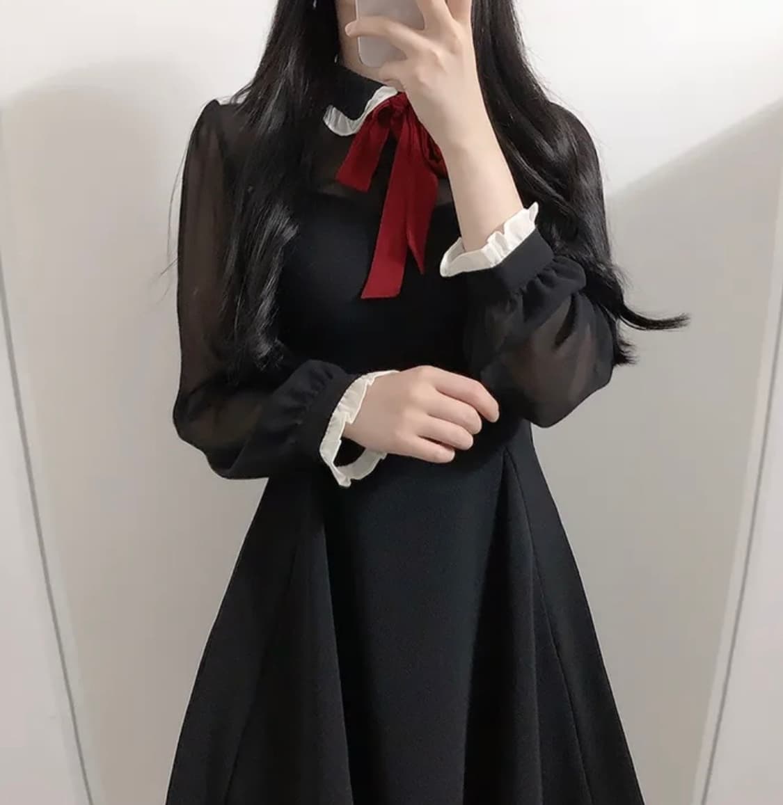 배색 리본 원피스 상품이미지4