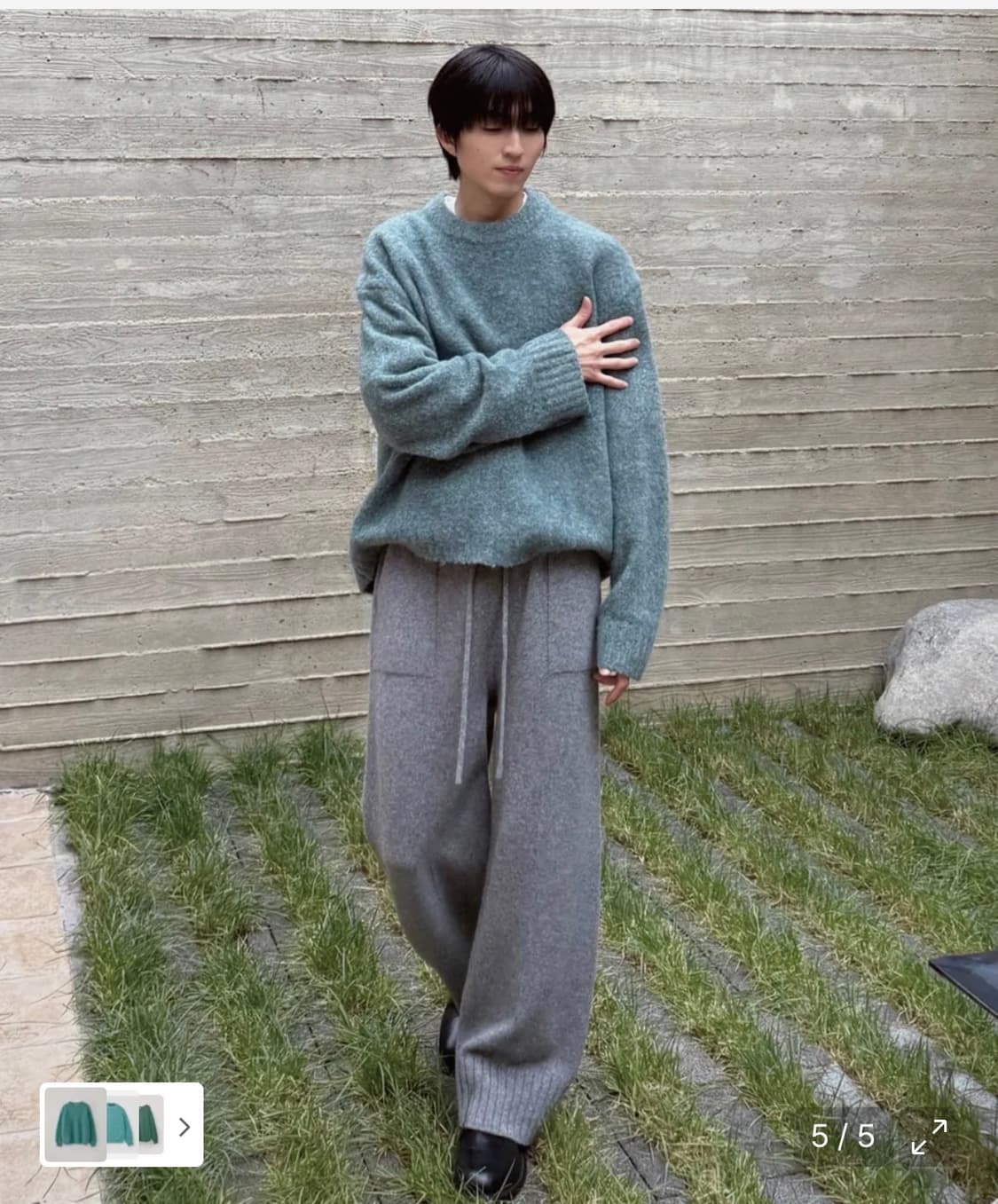 우마뭉 울 알파카 버튼 슬리브 니트 제이드 칼라 M 크롭니트 상품이미지2