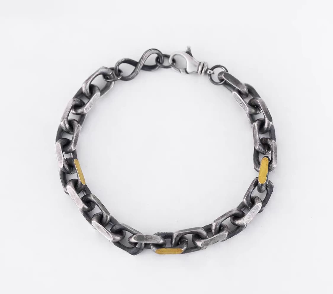 Oceanora S925 스털링 실버 남성용 골드 도금 헤 비 팔찌 상품이미지6