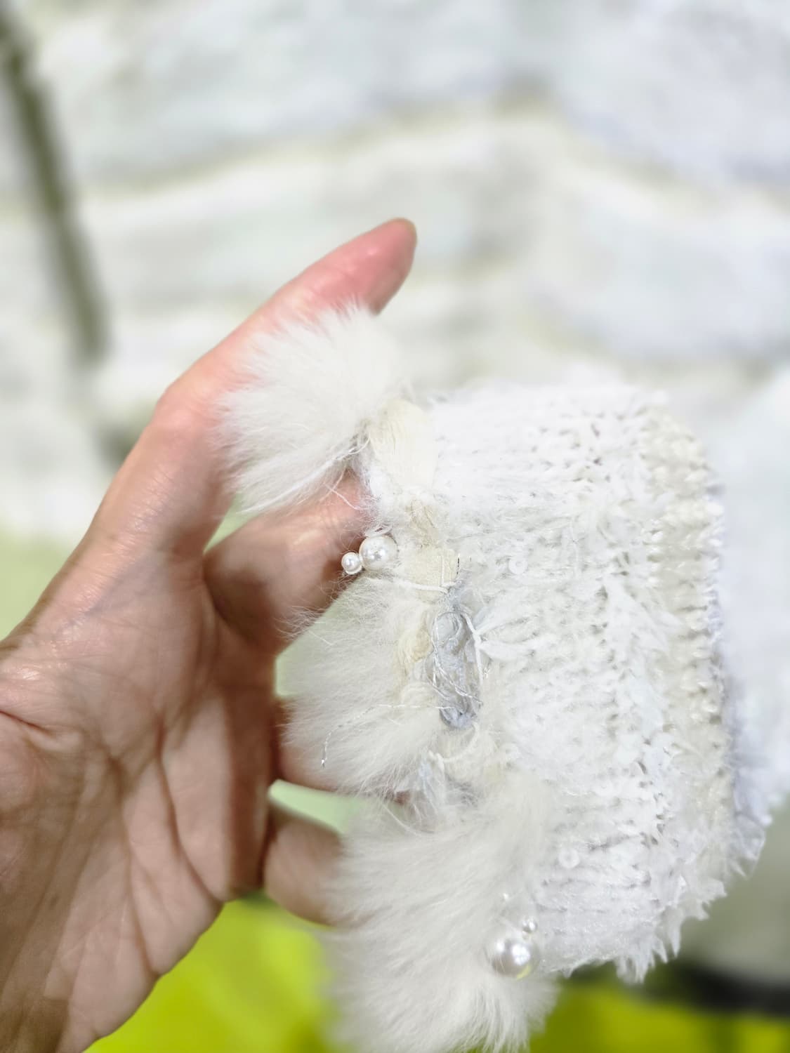 르네 화이트 퍼 트리밍 니트 가디건 일본 빈티지 상품이미지7