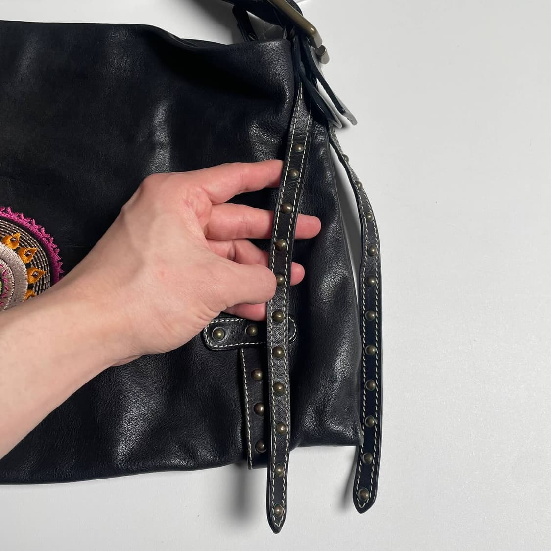 Gianni chiarini 꽃 자수 레더 백 (italy)   상품이미지5