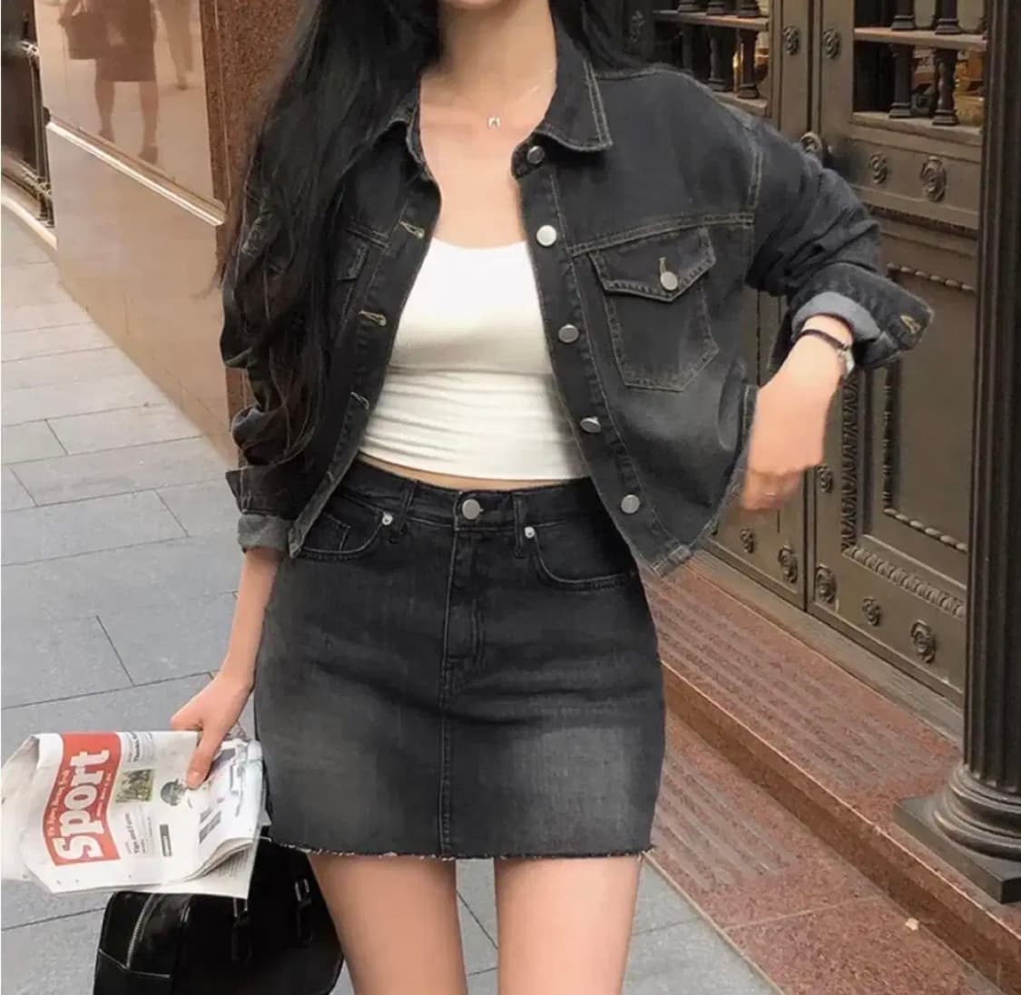 (새상품) 워싱 미니 데님 스커트 흑청 S 상품이미지1