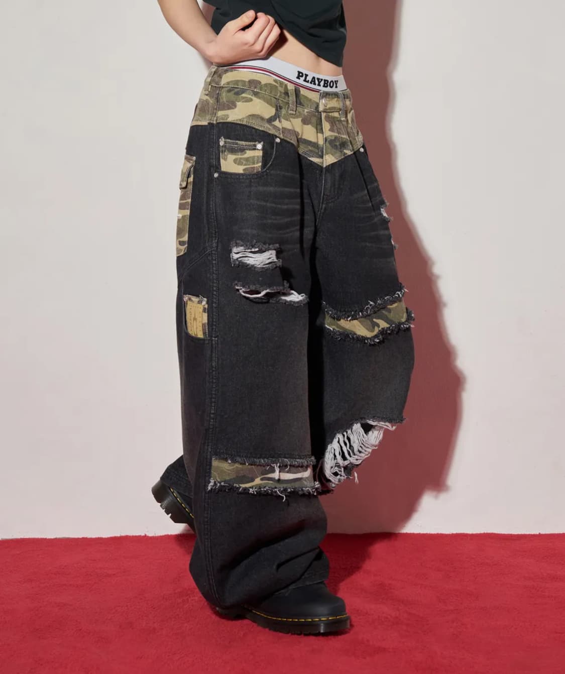 루저스클럽 카모 믹스 데미지 와이드 데님팬츠 리쿠 손민수 바지 엔시티위시 상품이미지4