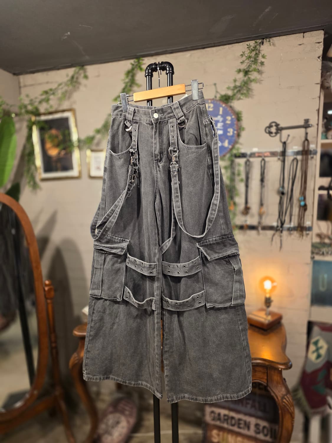 데님 스트랩 와이드 카고팬츠(F590) 상품이미지2