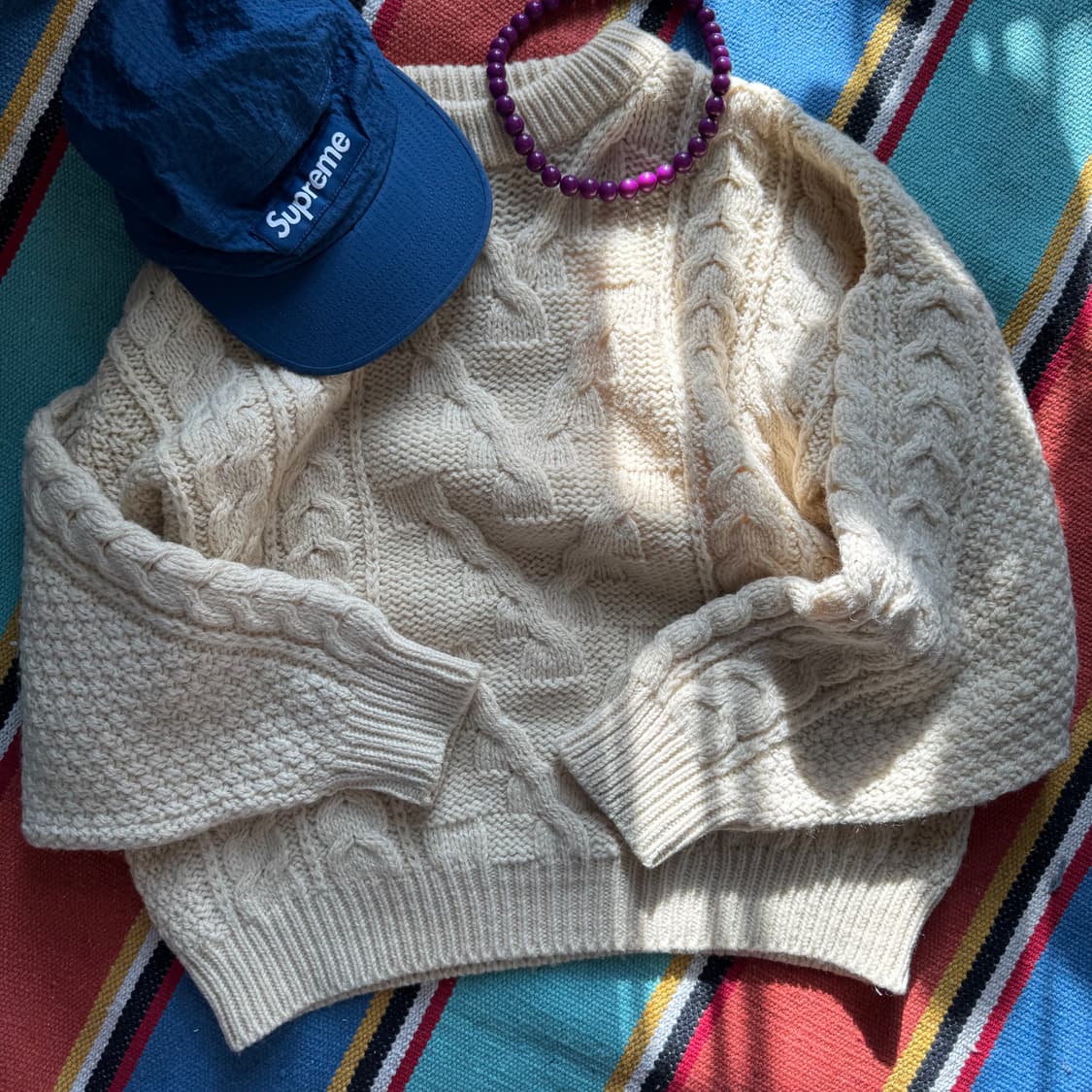 England made 아이보리 크림 헤비 울 꽈배기 도톰 니트 스웨터  상품이미지1