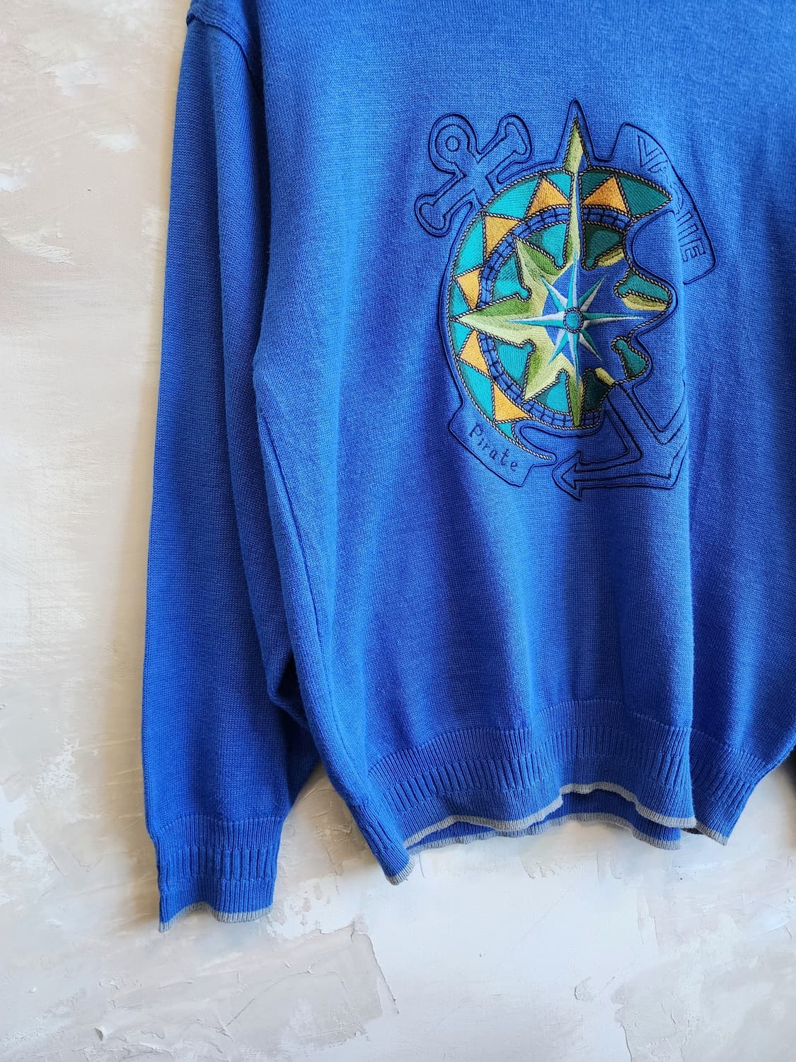 일본빈티지 블루 자수 니트 상품이미지3