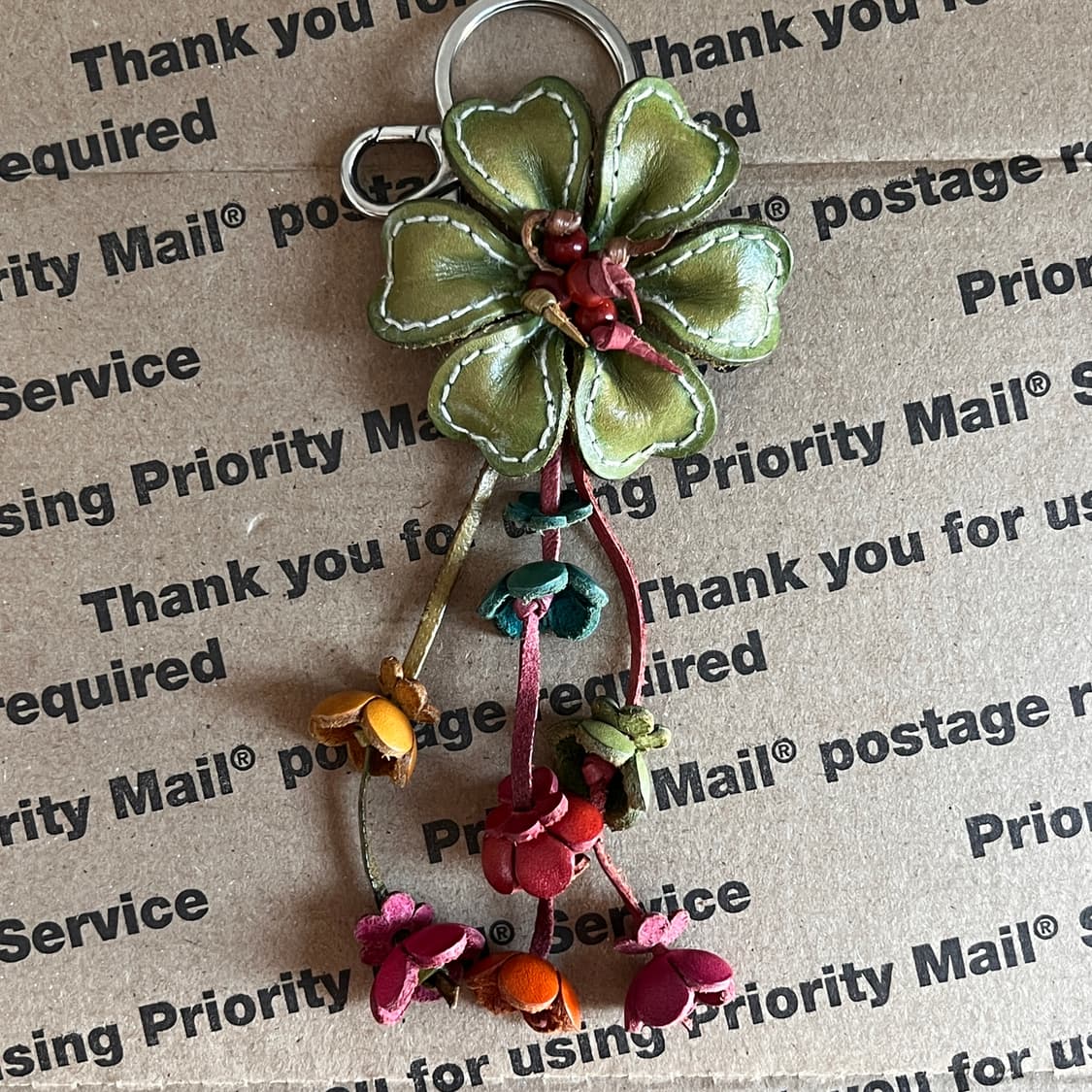 90s vtg Leather Flower Keyring 상품이미지1