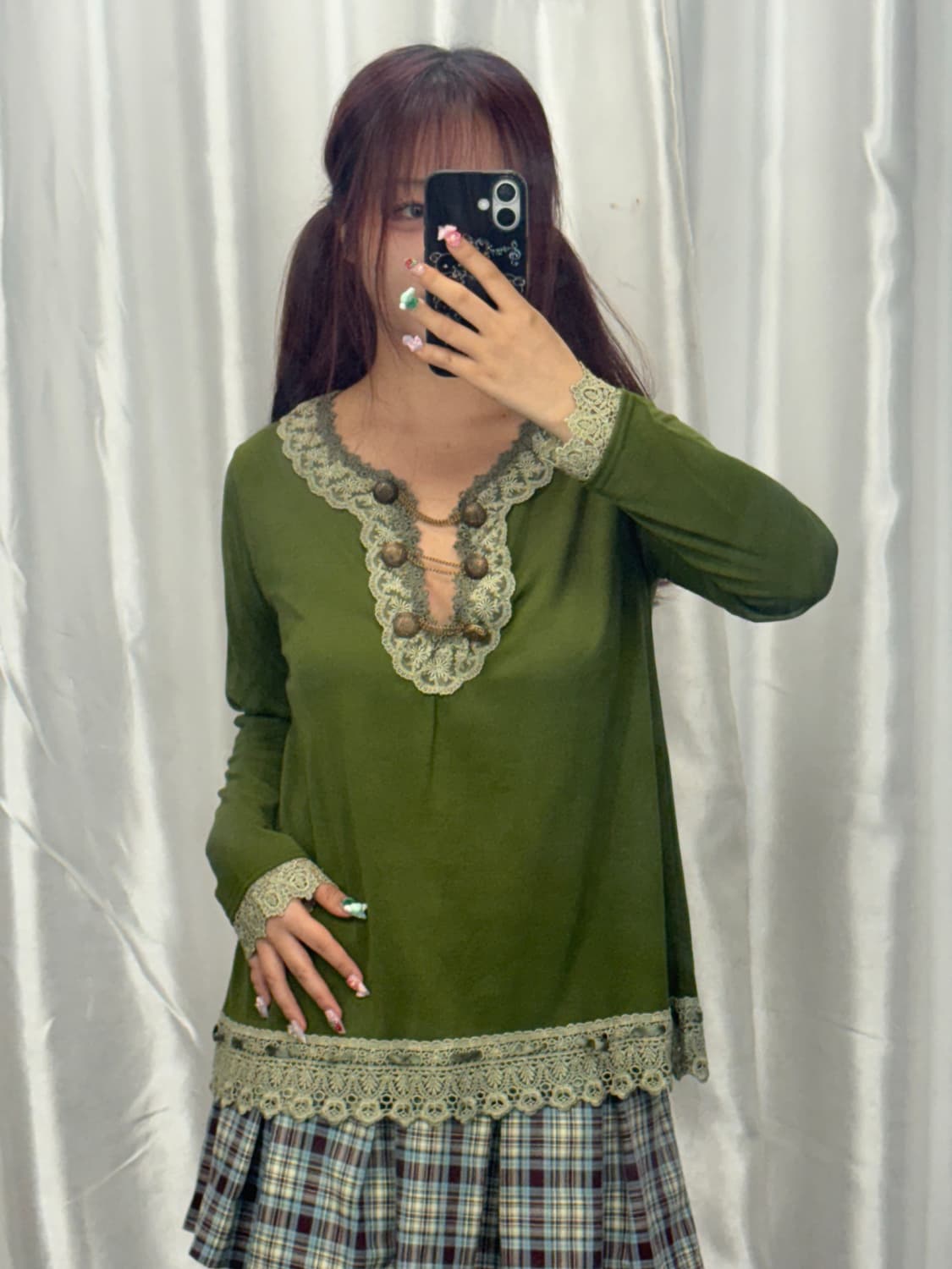 axes femme lace button long-sleeve 상품이미지2