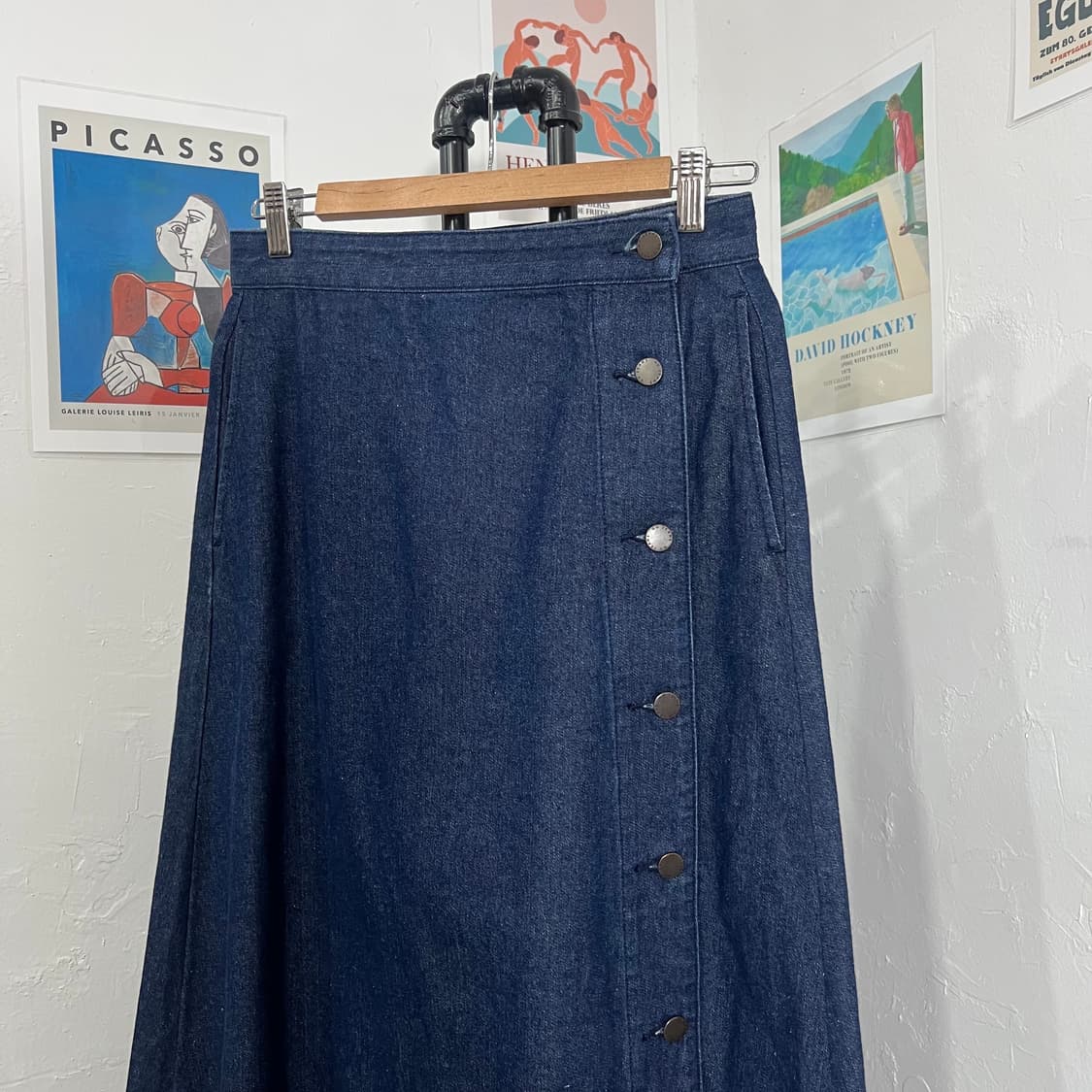 랩 버튼 데님 롱스커트 상품이미지4