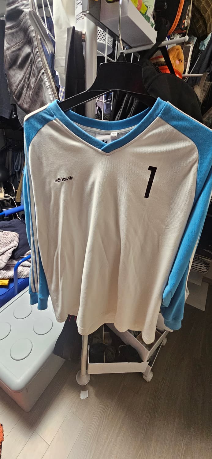 (2XL)아디다스 롱슬리브 저지 - 화이트:스카이블루 팝니다. 상품이미지3