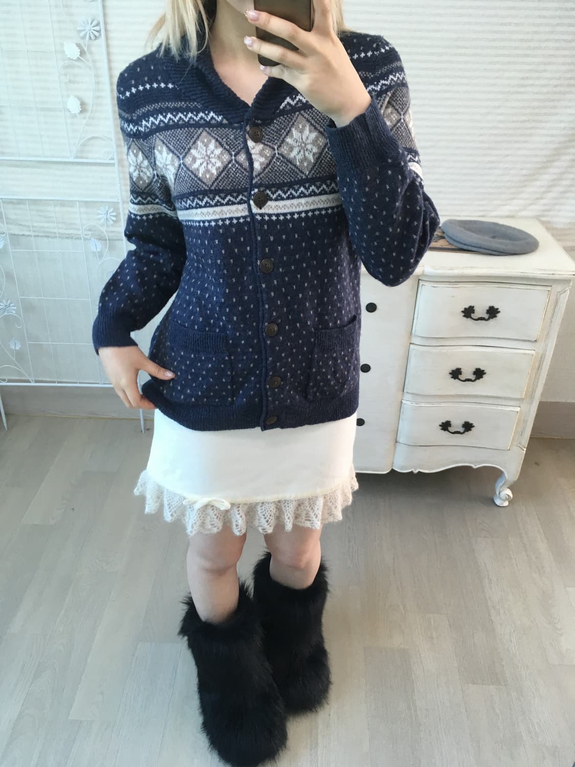 jpn vintage 노르딕 울 카라 버튼 가디건 y2k 스트릿 갸루 펑 상품이미지3