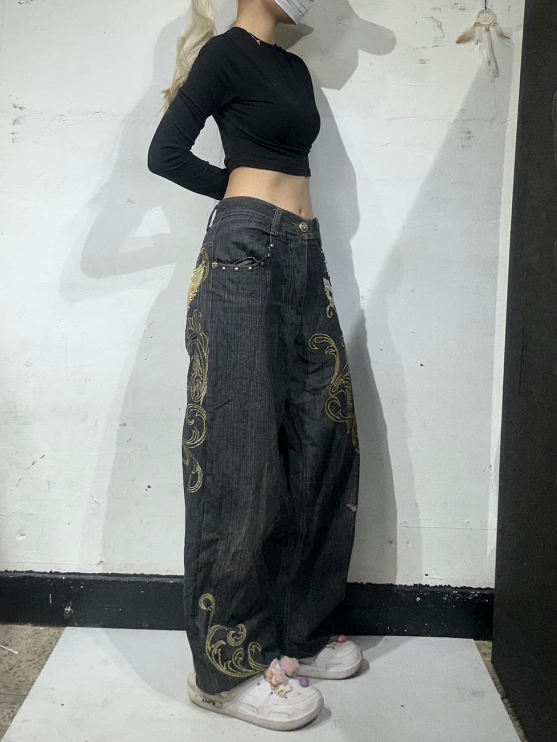 빈티지 흑청 올드스쿨 대대장 힙합 데님 팬츠 32 상품이미지2