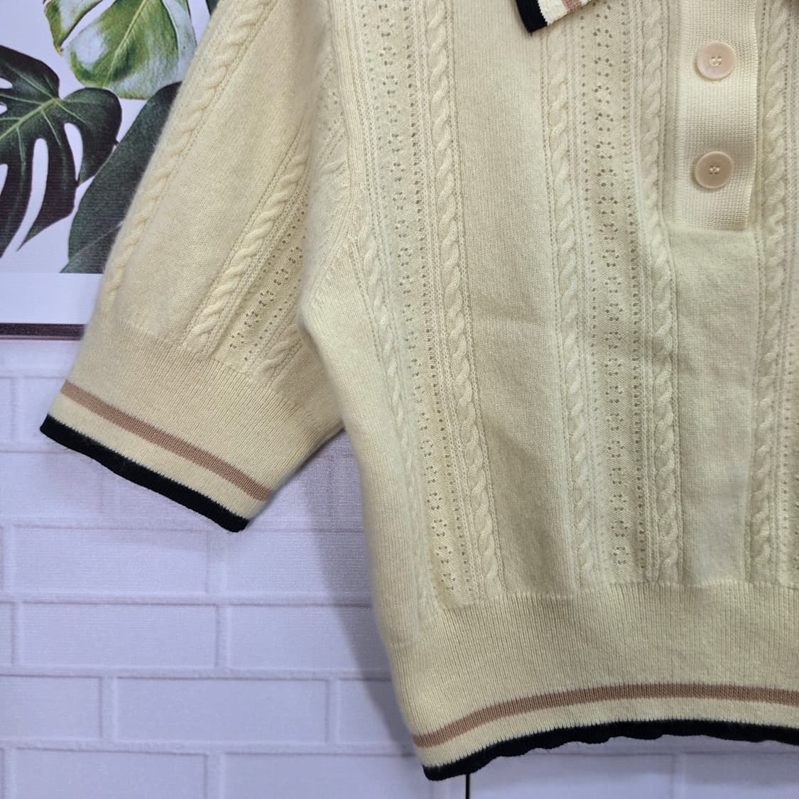 산드로 케이블 캐시미어 울 폴로 반팔 크롭 티셔츠 1사이즈 상품이미지4