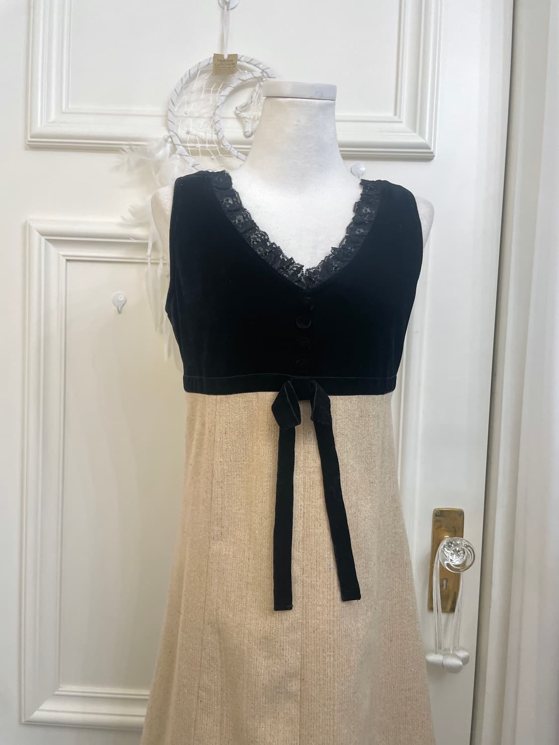 black velvet lace beige tweed bow point 상품이미지5