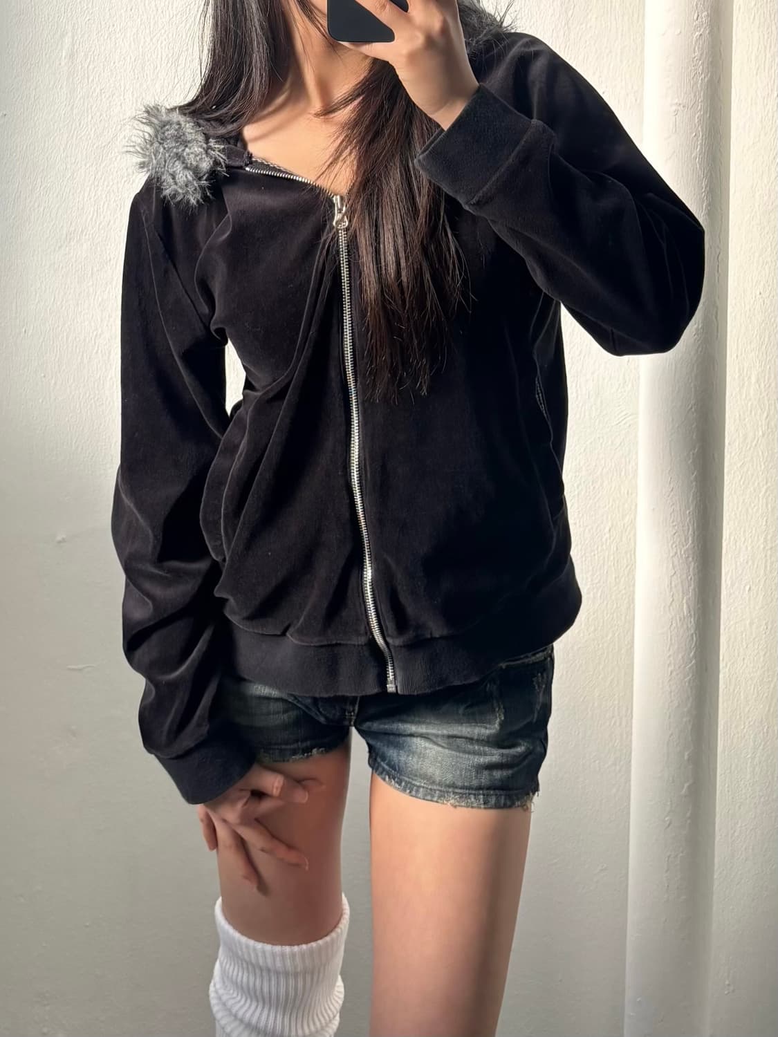 Comme Ca Ism Velvet Fur Hood Zip-Up 상품이미지4