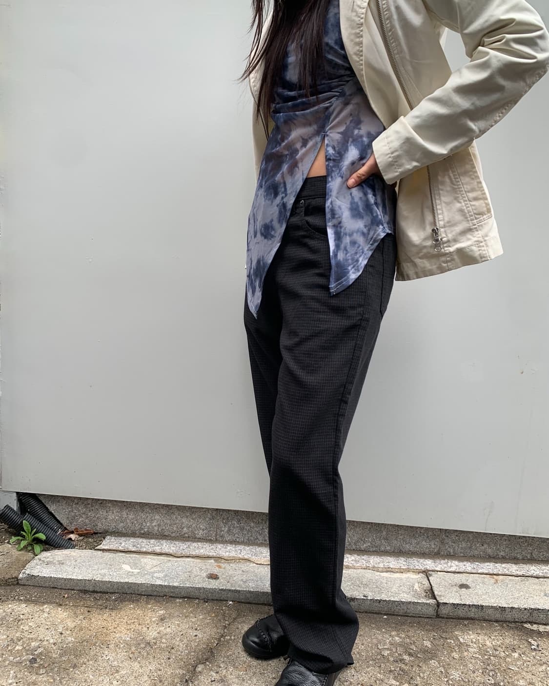 tie-dye draped slit mesh top 상품이미지1