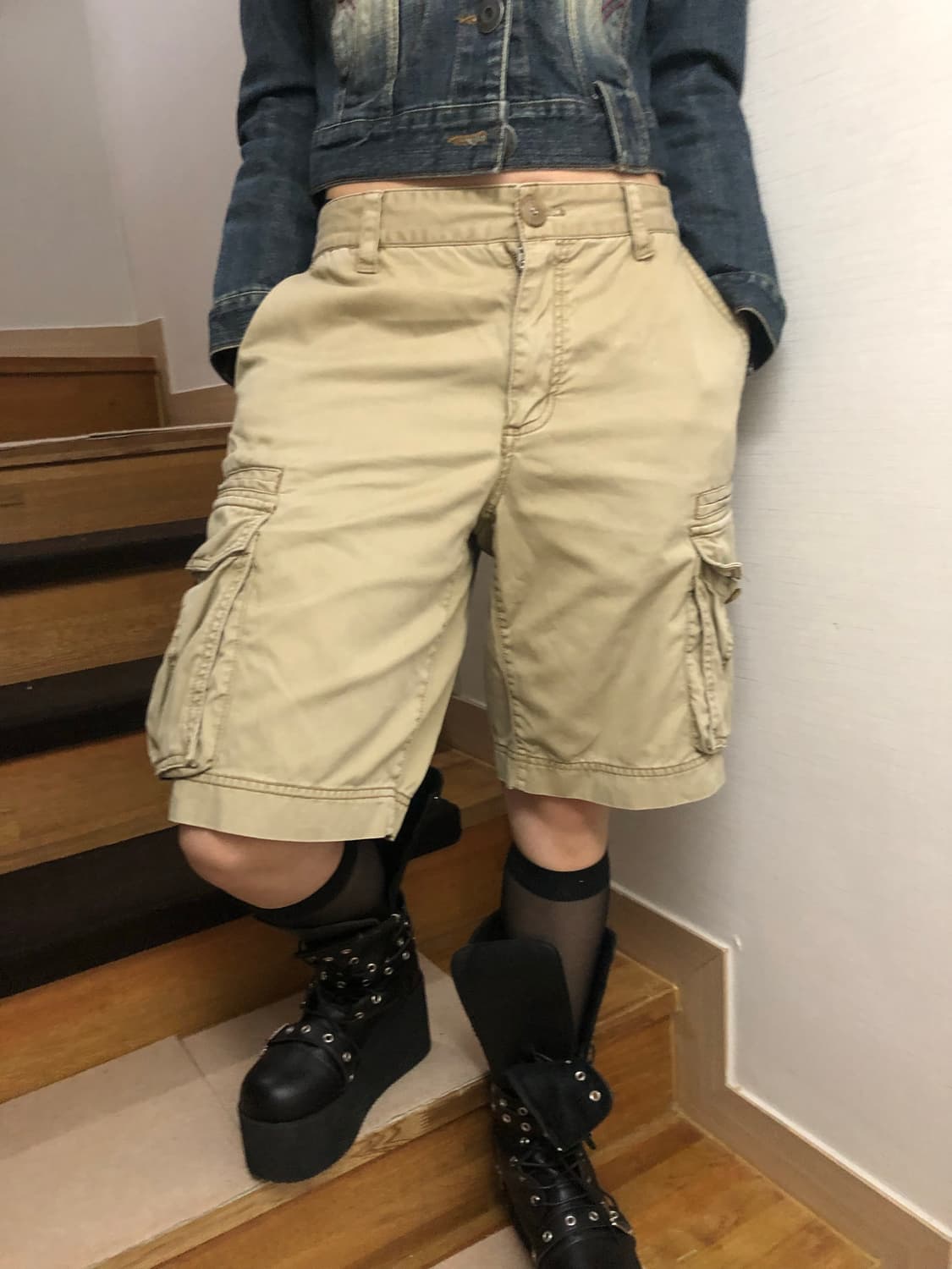 빈티지 베이지 카고 버뮤다 팬츠 상품이미지3