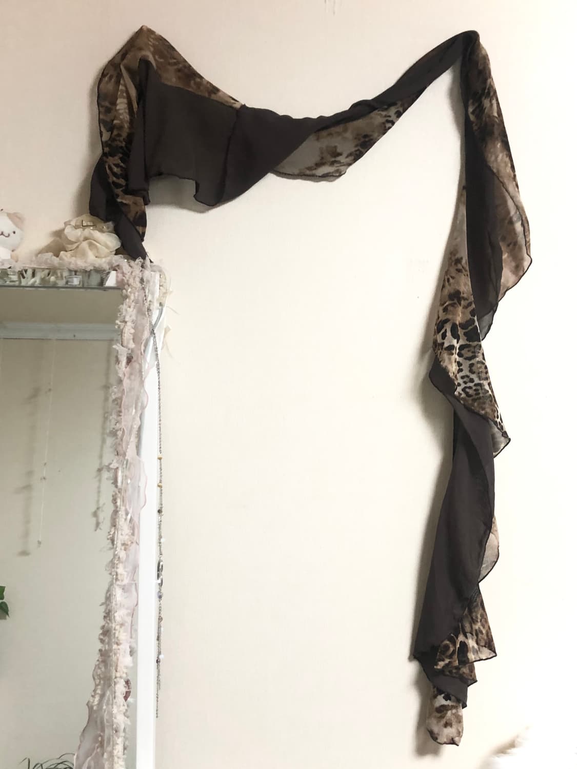 레오파드 코사주 배색 스카프 갸루 모리 호피 상품이미지3