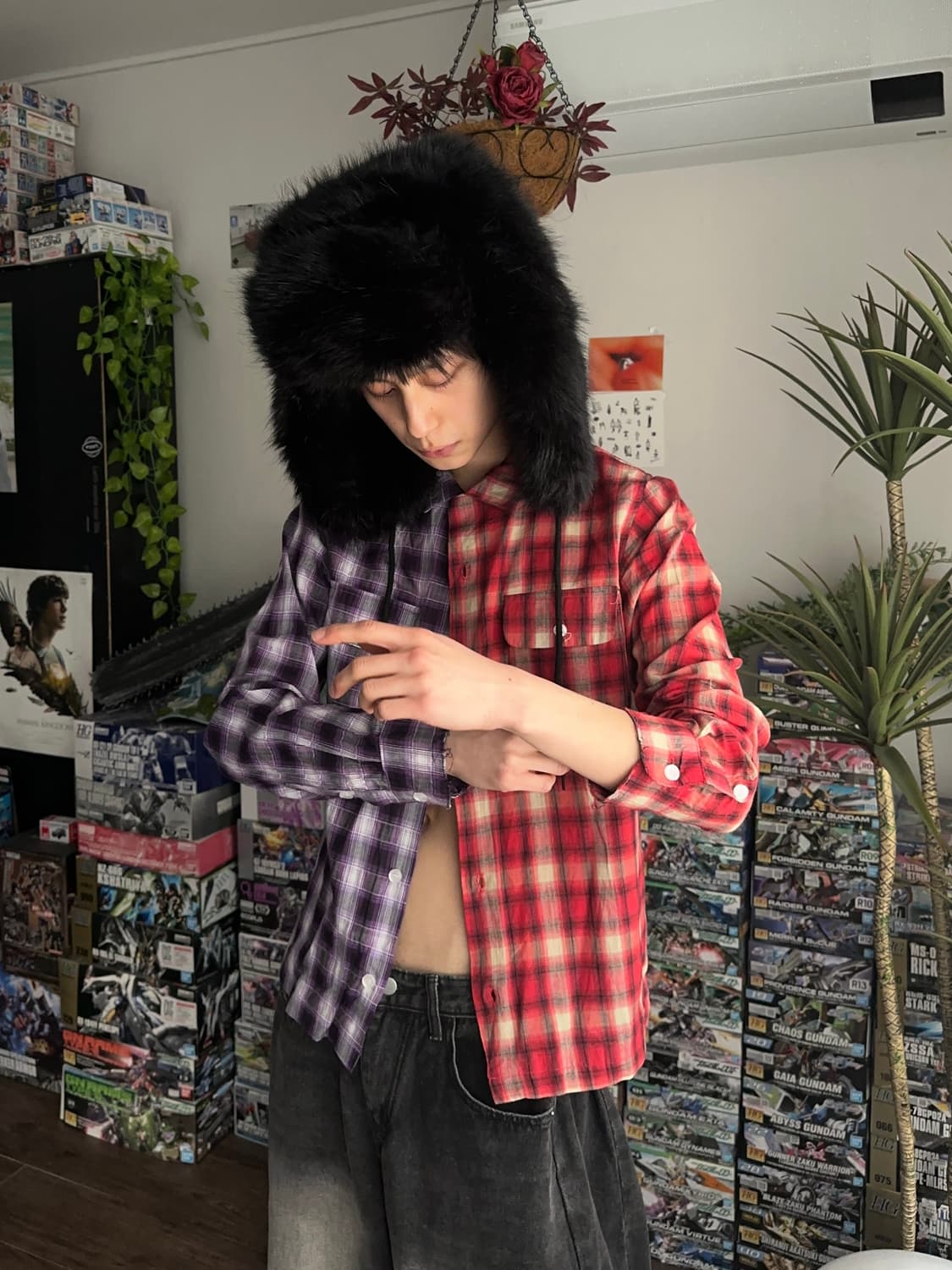 M.C.W 하프앤하프 옴브레 체크 셔츠 상품이미지4