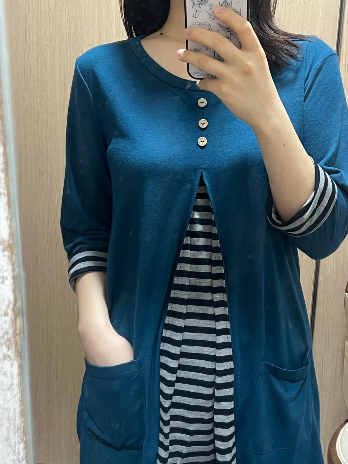 모리걸 스트라이프 배색 7부 티셔츠 상품이미지2