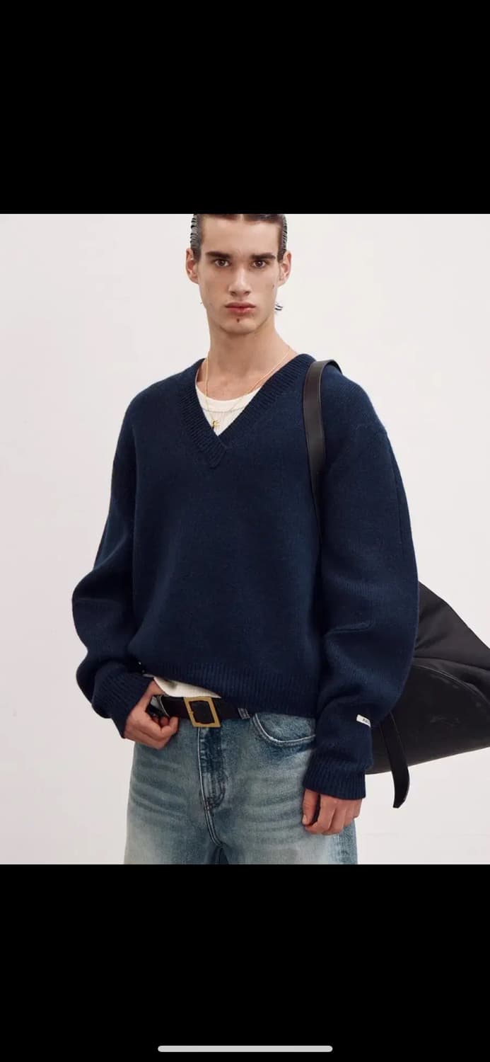 렉토 청키 브이넥 니트 네이비 L 상품이미지5