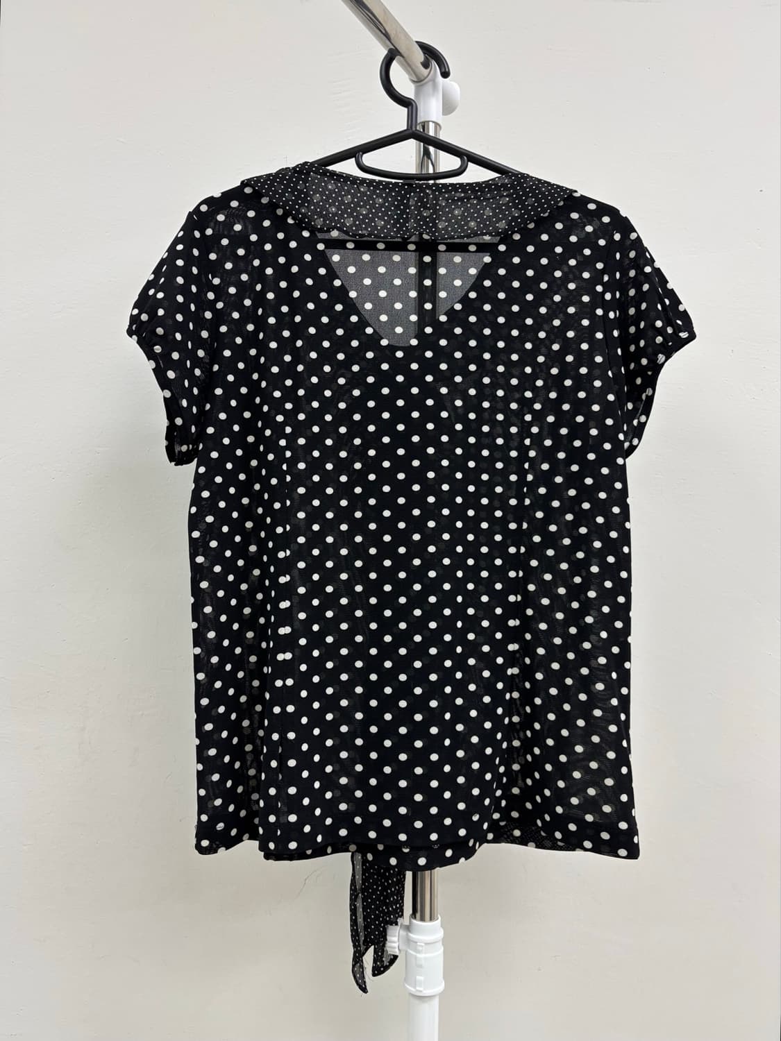빈티지 블랙 도트 반팔 블라우스 상품이미지7