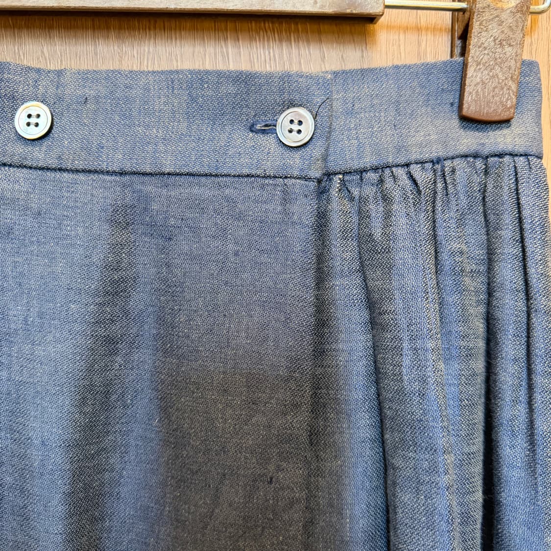 빈티지 코튼 롱 스커트 더블 버튼 턱 플리츠 디테일 네이비 상품이미지8